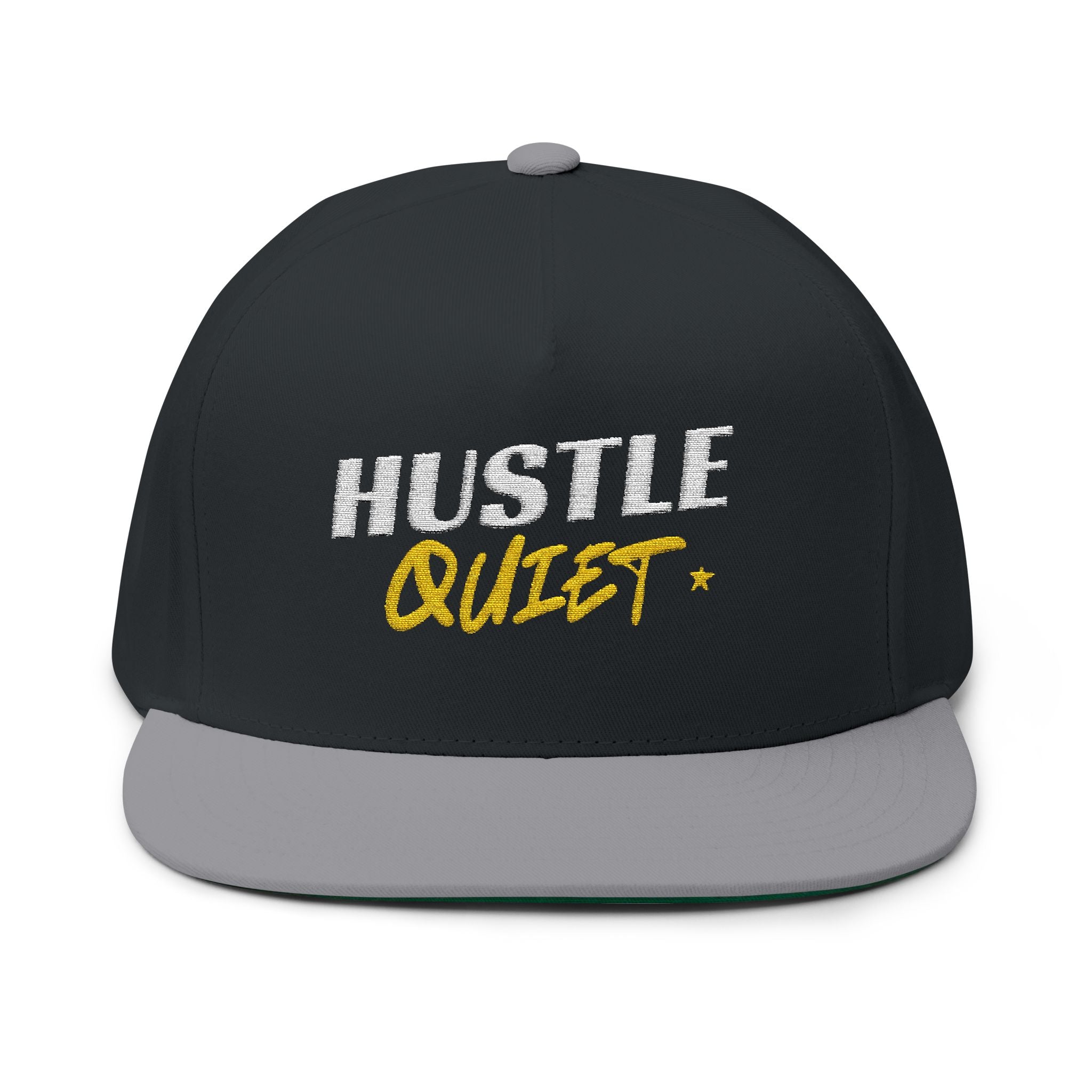 Flat Bill Cap — Embroidered "Hustle Quiet" Snapback Hat