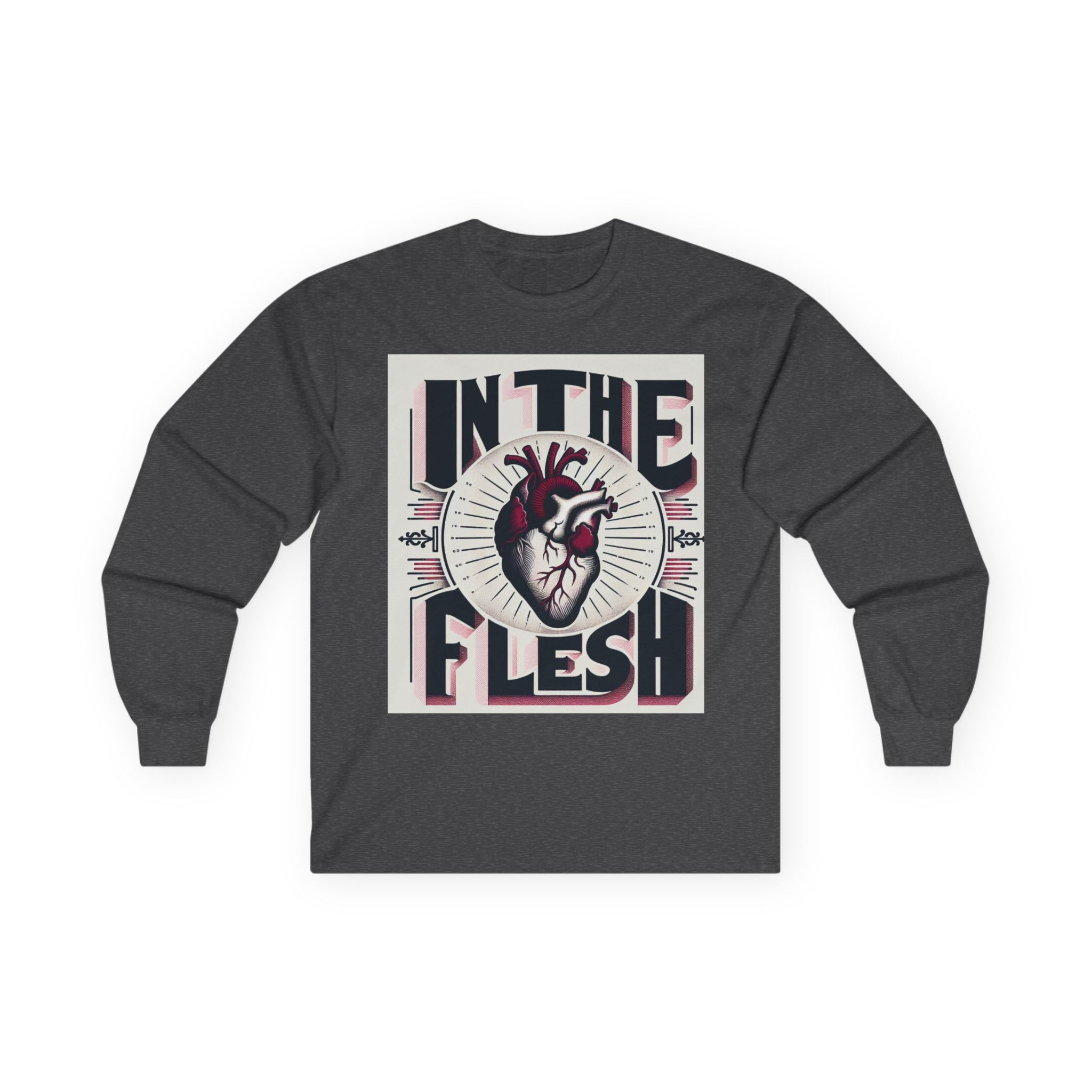 Unisex Graphic Long Sleeve Tee - 'In the Flesh' Shirt, Casual Wear, Trendy Gift, Heart Design, Music Vibe Apparel