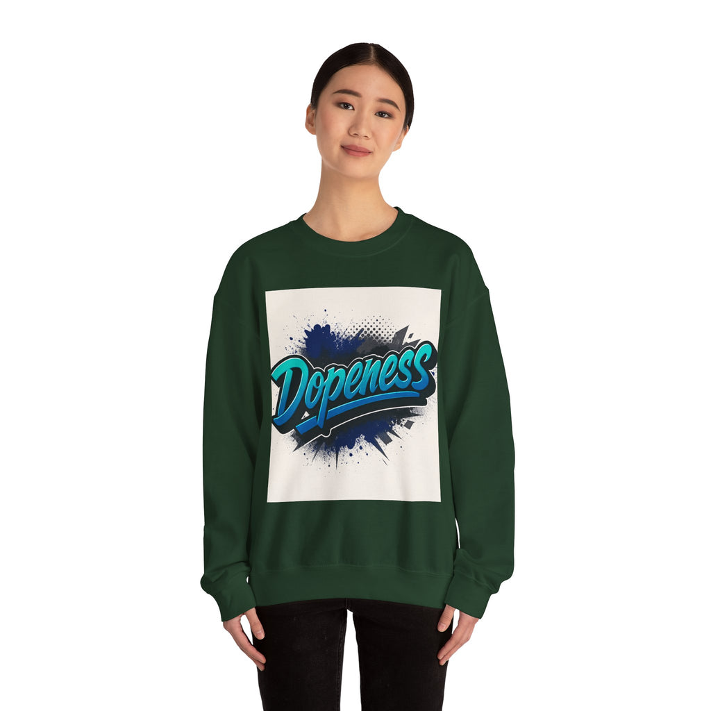 Dopeness Graphic Crewneck Sweatshirt — Retro Blue Streetwear Pullover