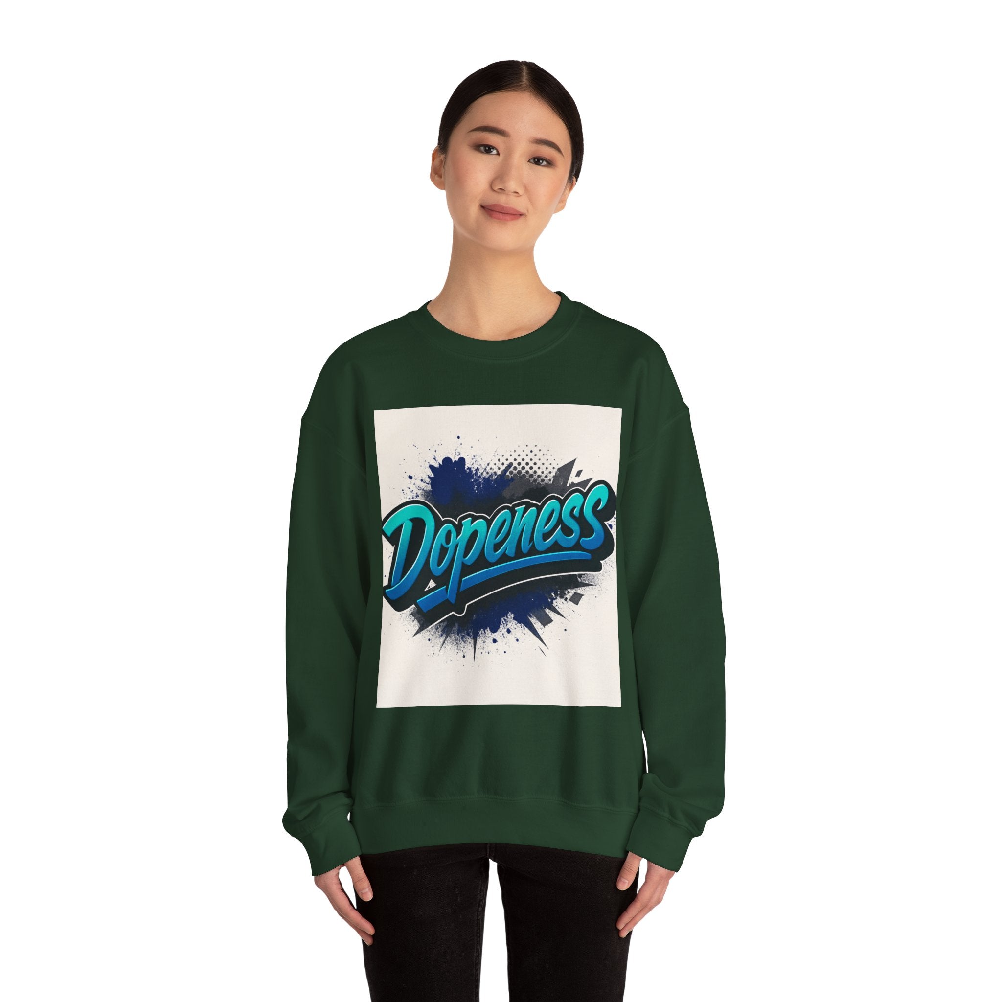 Dopeness Graphic Crewneck Sweatshirt — Retro Blue Streetwear Pullover