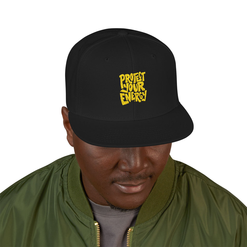 Snapback Hat — Yellow Box Script Embroidery