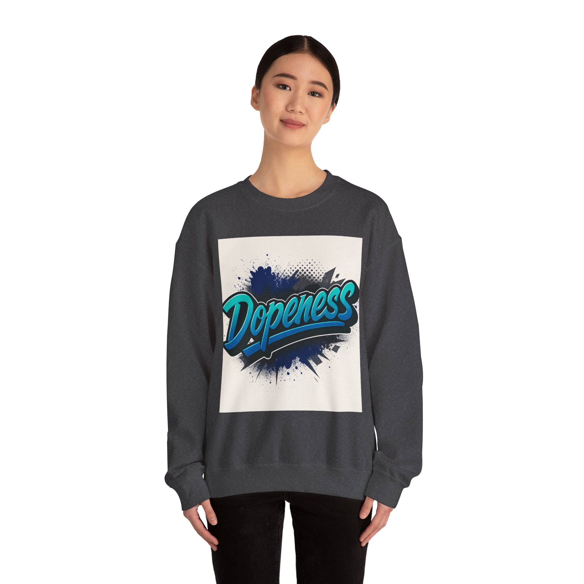 Dopeness Graphic Crewneck Sweatshirt — Retro Blue Streetwear Pullover