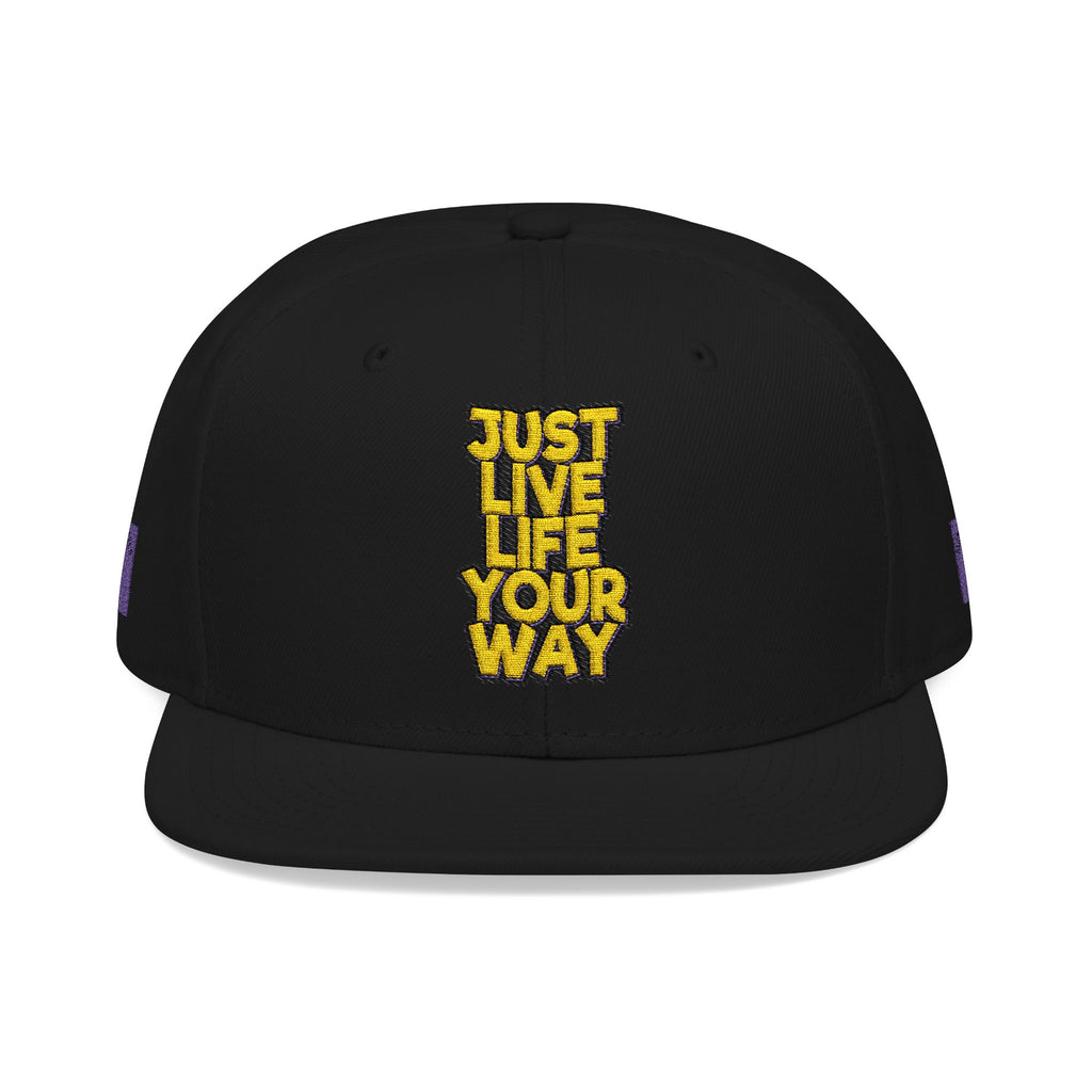Embroidered Snapback Hat — Bold Yellow 'N' Floral Patch, Purple Side Accent