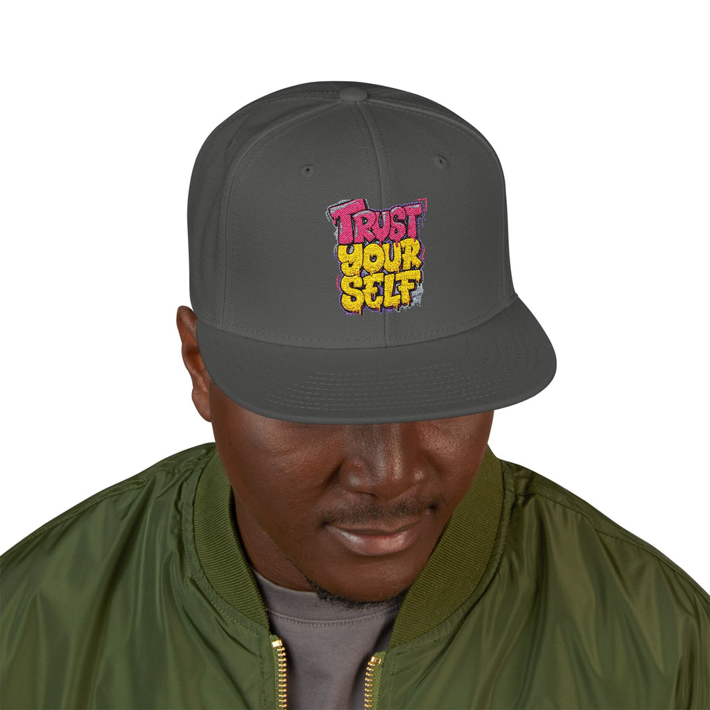Flat Bill Cap — Embroidered "Trust Your Gut" Street Style Snapback