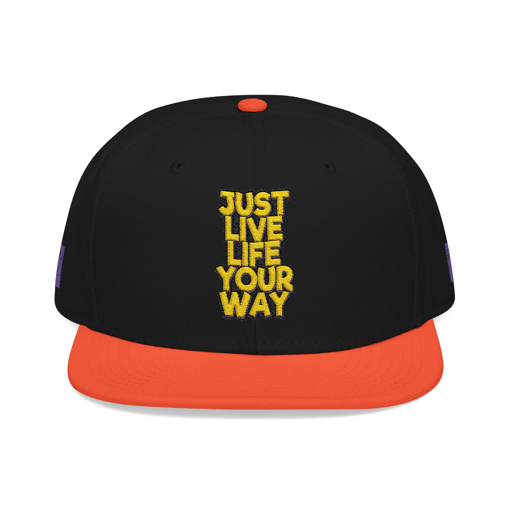 Embroidered Snapback Hat — Bold Yellow 'N' Floral Patch, Purple Side Accent