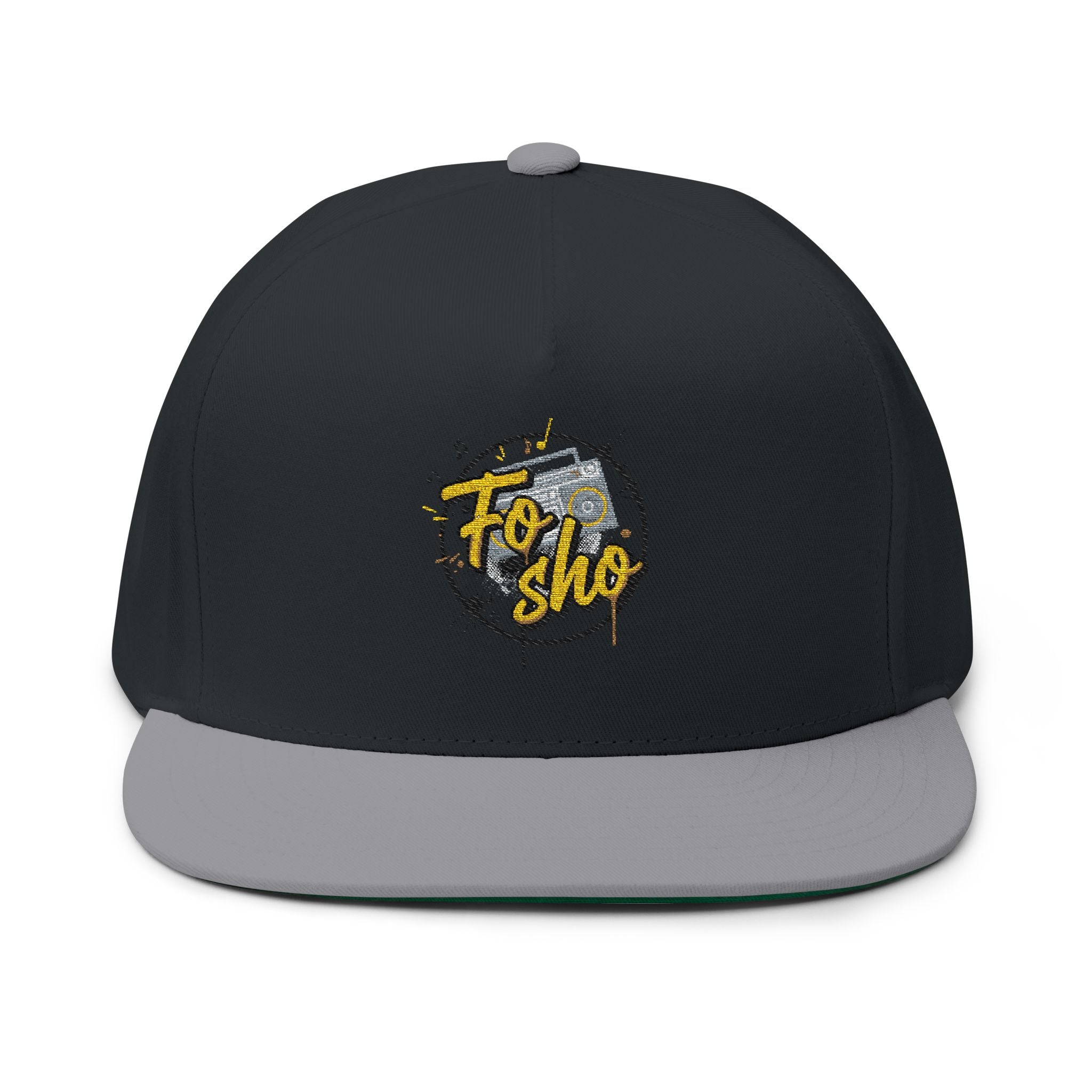 Flat Bill Cap — Embroidered "Fo Sho" Globe Logo Snapback