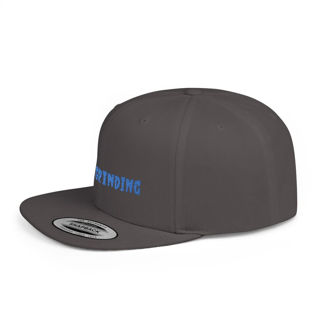 Flat Bill Snapback Cap — Blue Glitch Text Streetwear Hat