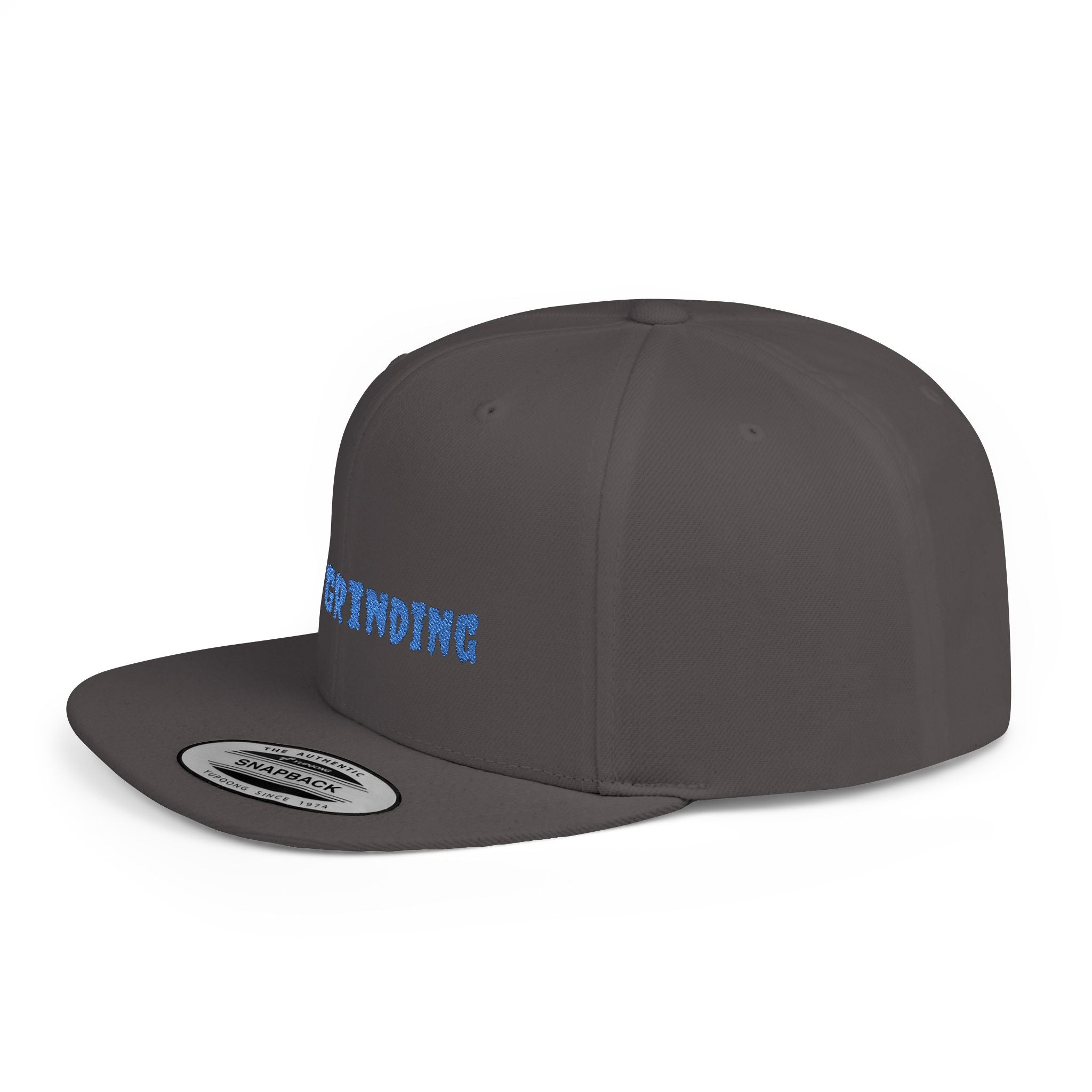 Flat Bill Snapback Cap — Blue Glitch Text Streetwear Hat