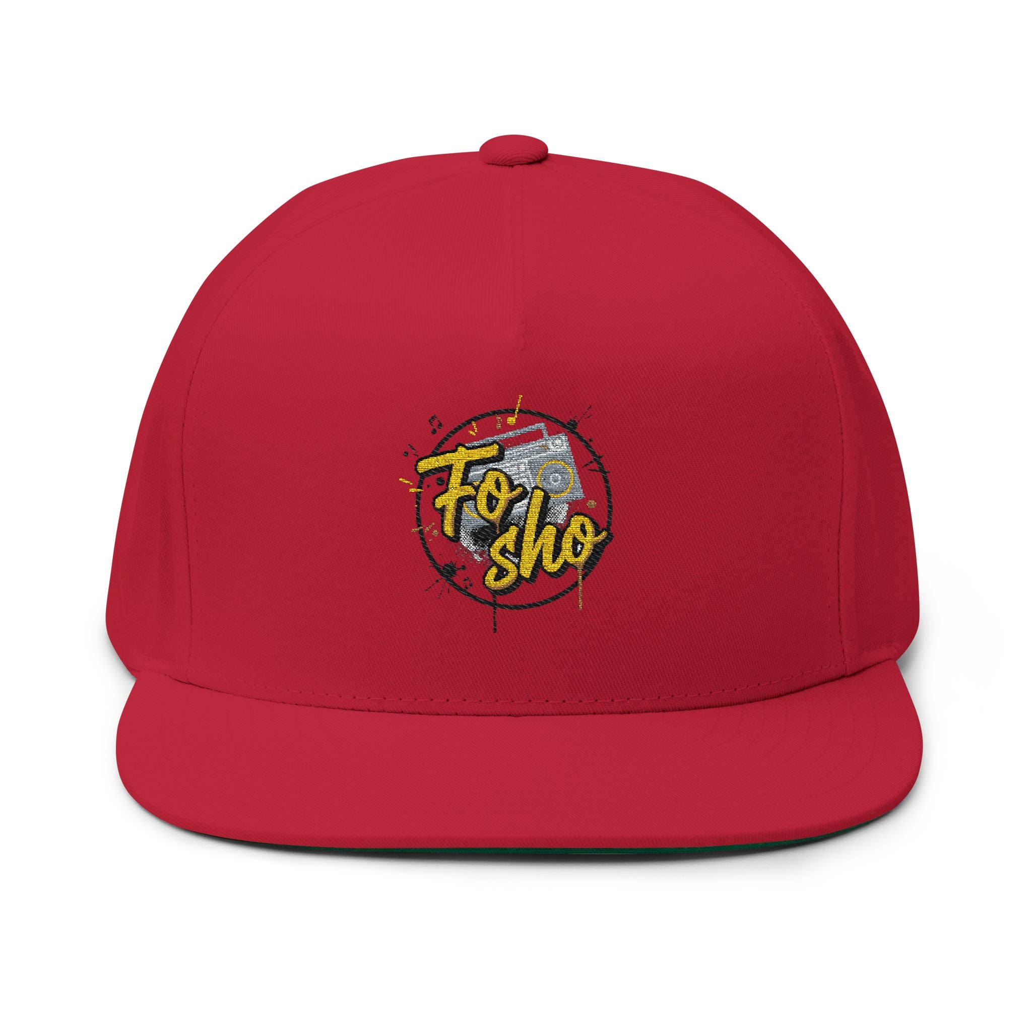 Flat Bill Cap — Embroidered "Fo Sho" Globe Logo Snapback