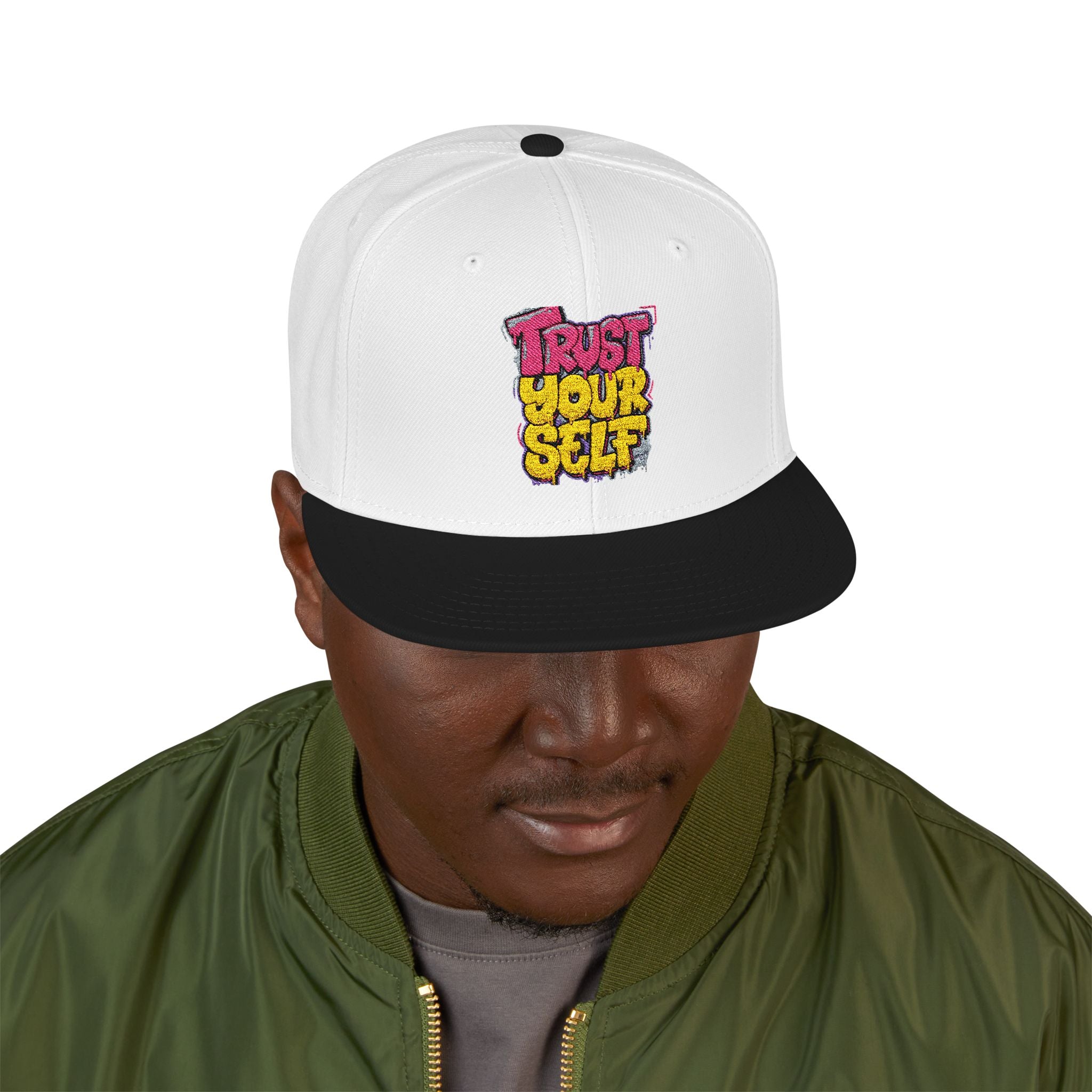 Flat Bill Cap — Embroidered "Trust Your Gut" Street Style Snapback