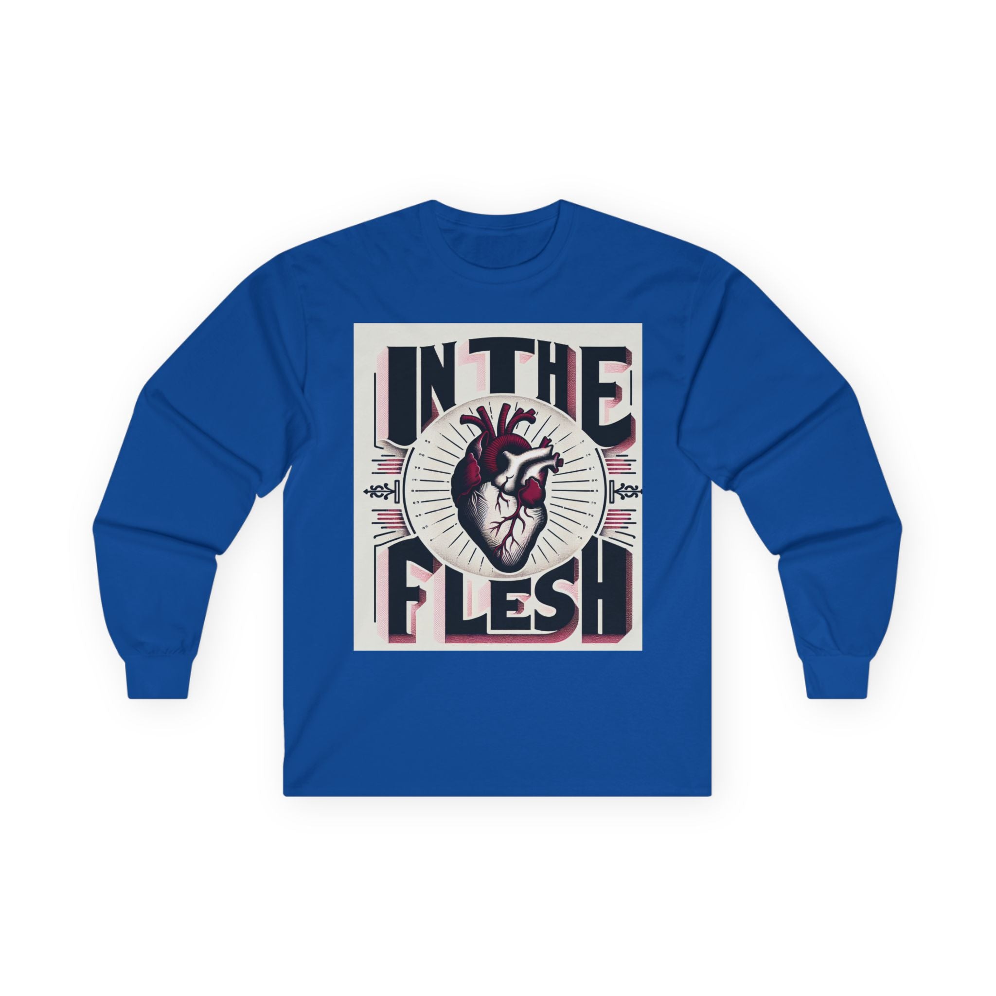 Unisex Graphic Long Sleeve Tee - 'In the Flesh' Shirt, Casual Wear, Trendy Gift, Heart Design, Music Vibe Apparel