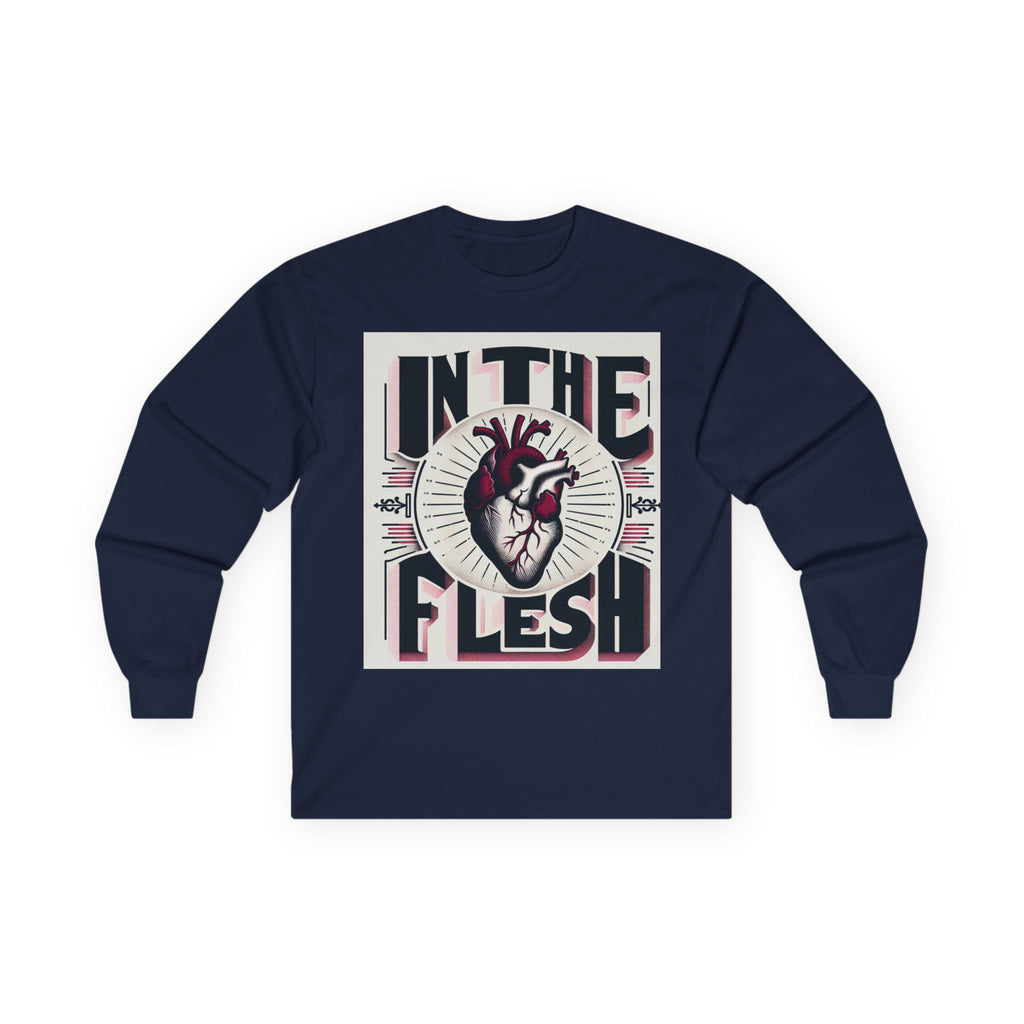 Unisex Graphic Long Sleeve Tee - 'In the Flesh' Shirt, Casual Wear, Trendy Gift, Heart Design, Music Vibe Apparel