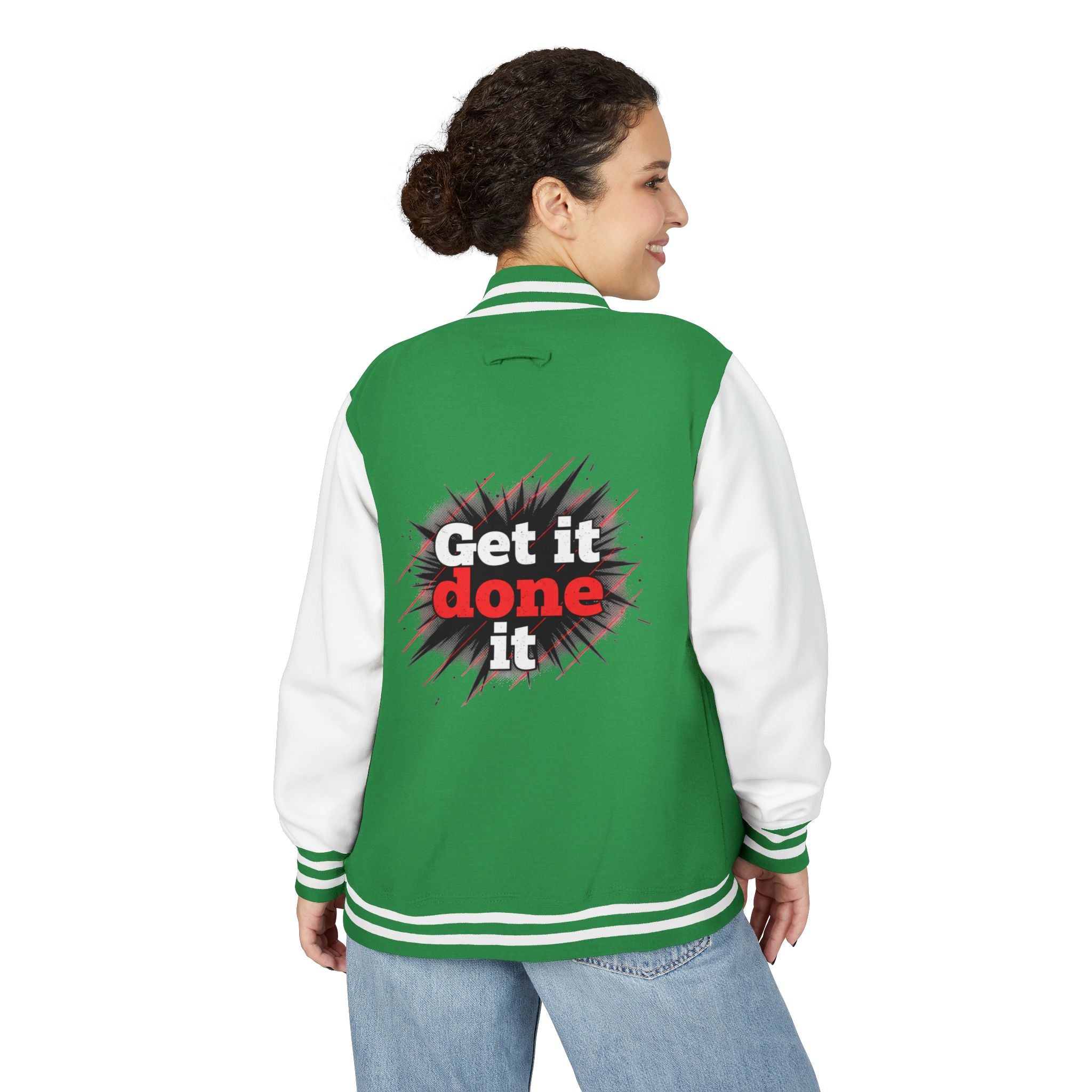Get It Done Letterman Jacket — Motivational Varsity Bomber