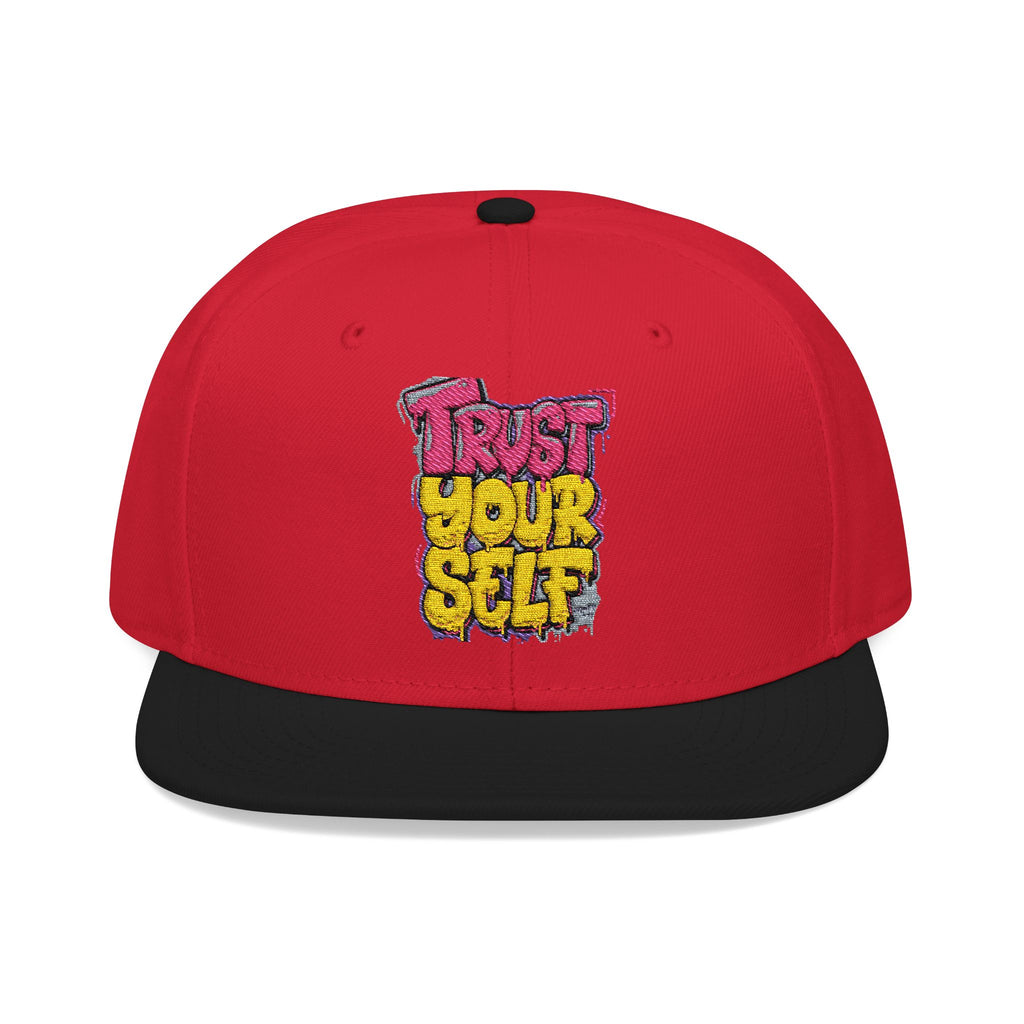 Flat Bill Cap — Embroidered "Trust Your Gut" Street Style Snapback