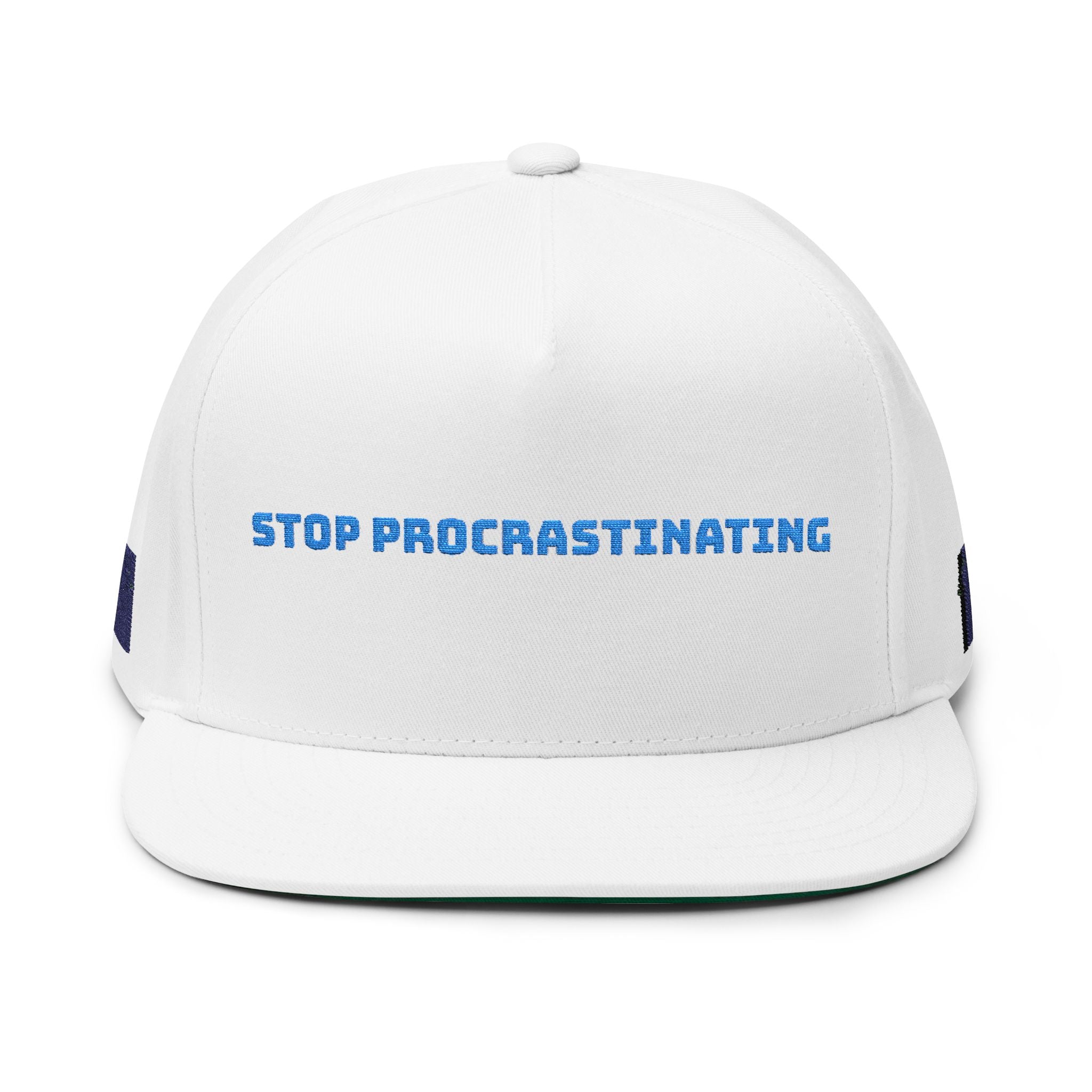 Flat Bill Cap - "Stop Procrastinating" | Trendy Unisex Hat, Casual Wear, Gift for Students, Motivational Apparel, Street Style