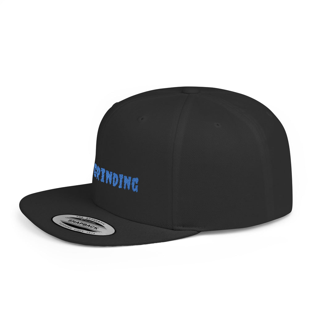 Flat Bill Snapback Cap — Blue Glitch Text Streetwear Hat