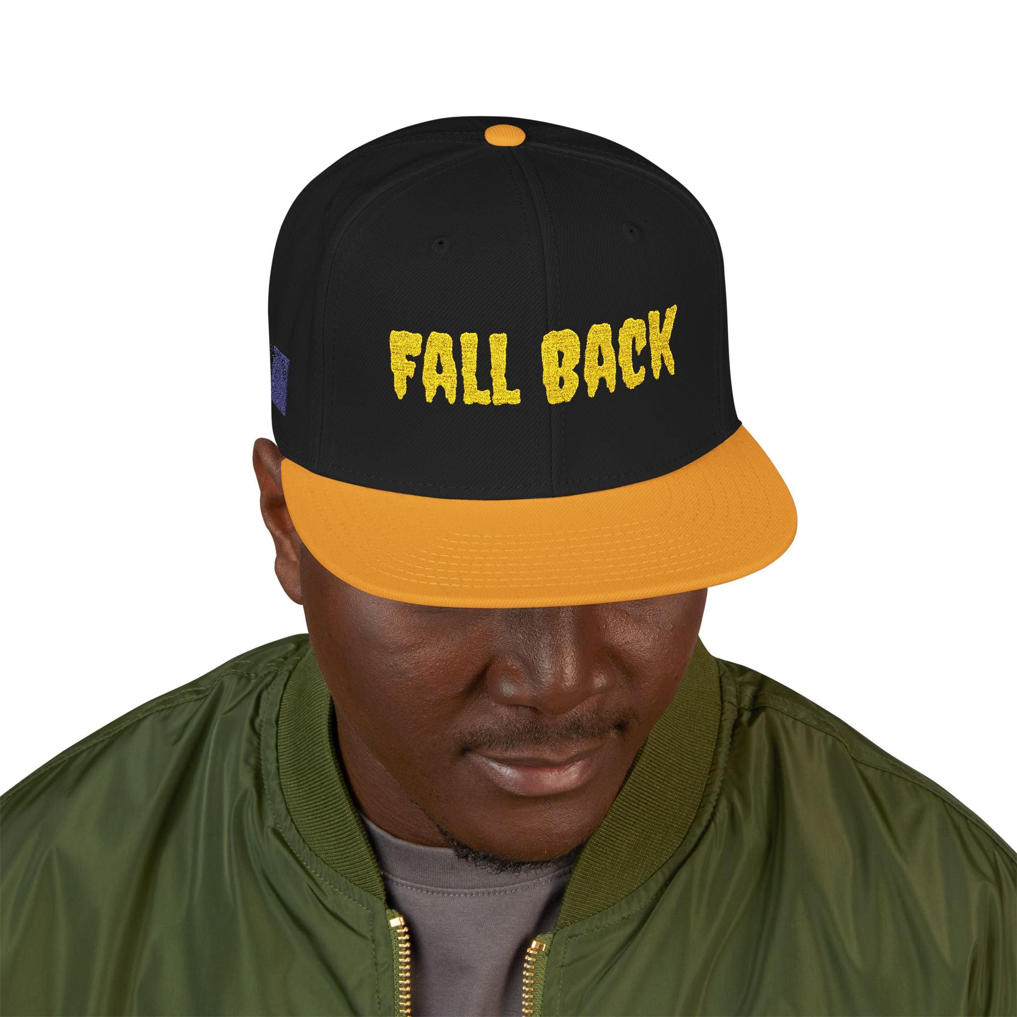 Snapback Hat – Embroidered 'Chill Back' Yellow Floral Lettering