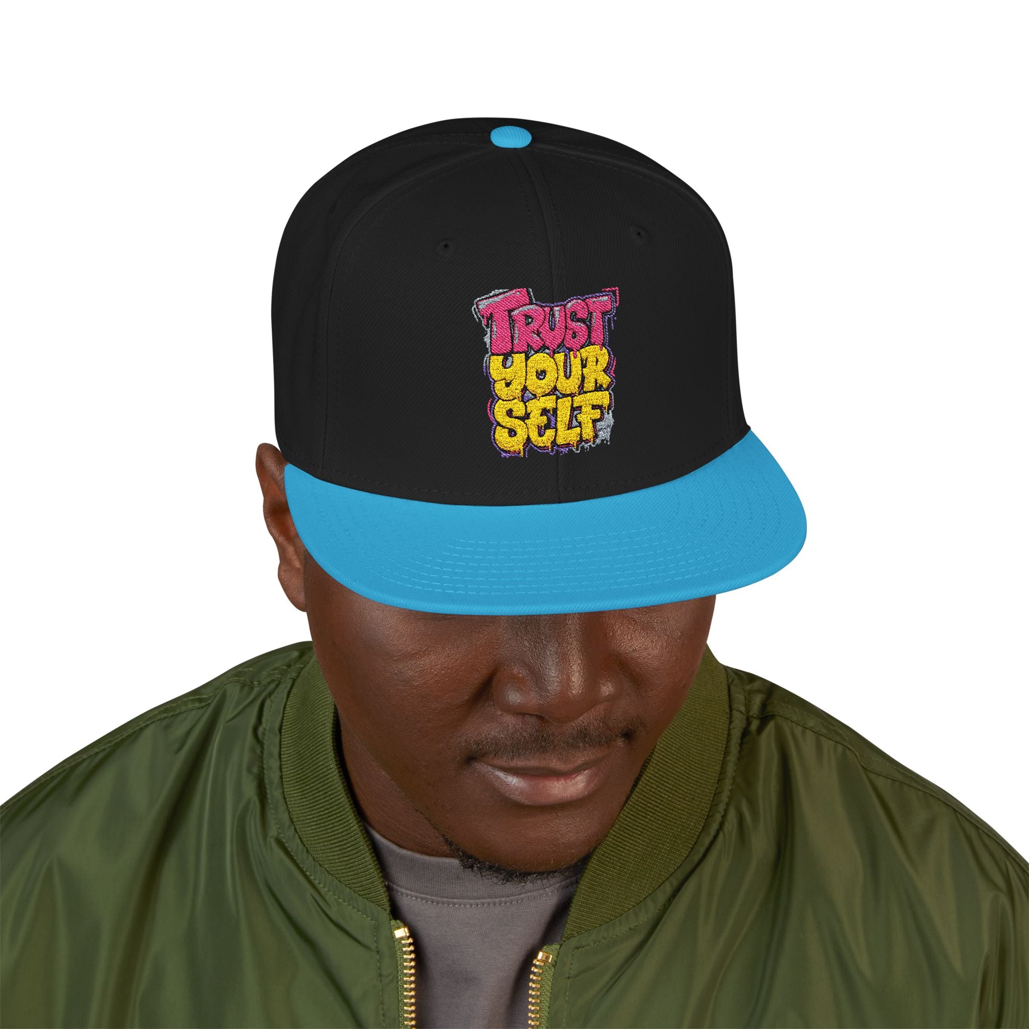 Flat Bill Cap — Embroidered "Trust Your Gut" Street Style Snapback