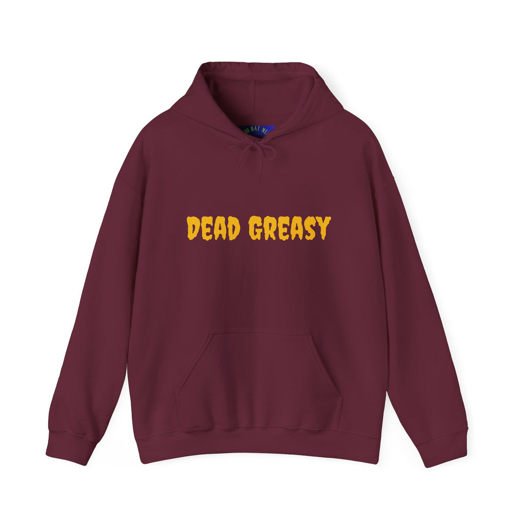 Dead Greasy Unisex Heavy Blend™ Hooded Sweatshirt, Casual Streetwear Hoodie, Trendy Gifts for Friends, Cozy Fall Attire, Graphic Sweatshirt