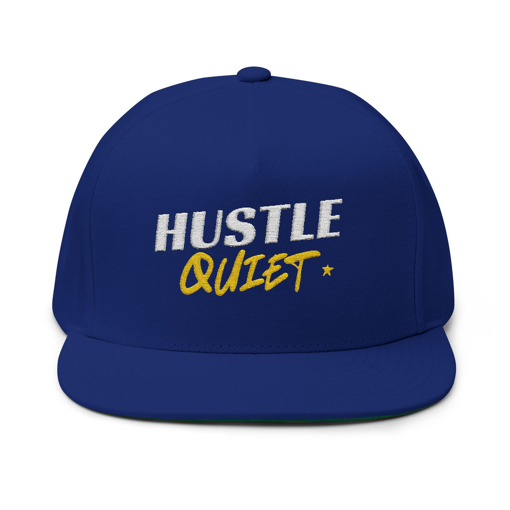 Flat Bill Cap — Embroidered "Hustle Quiet" Snapback Hat