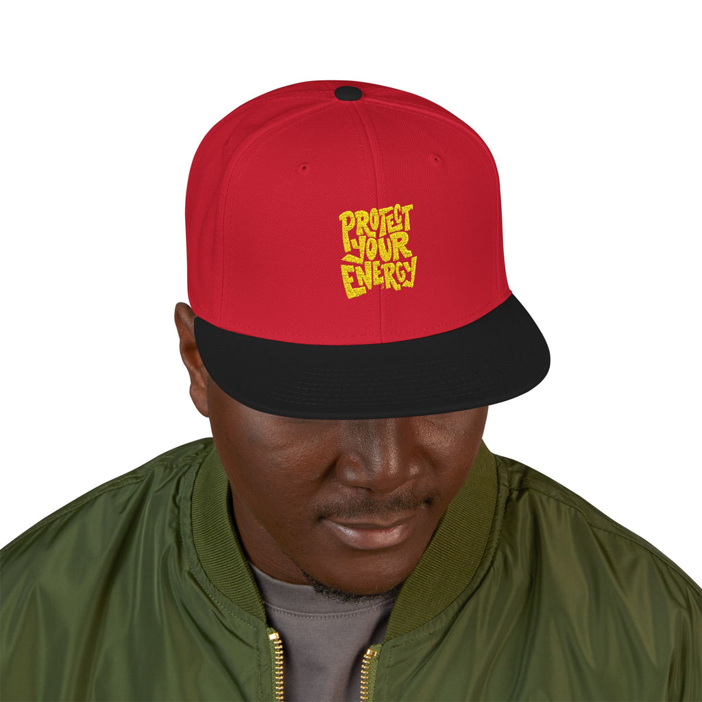 Snapback Hat — Yellow Box Script Embroidery