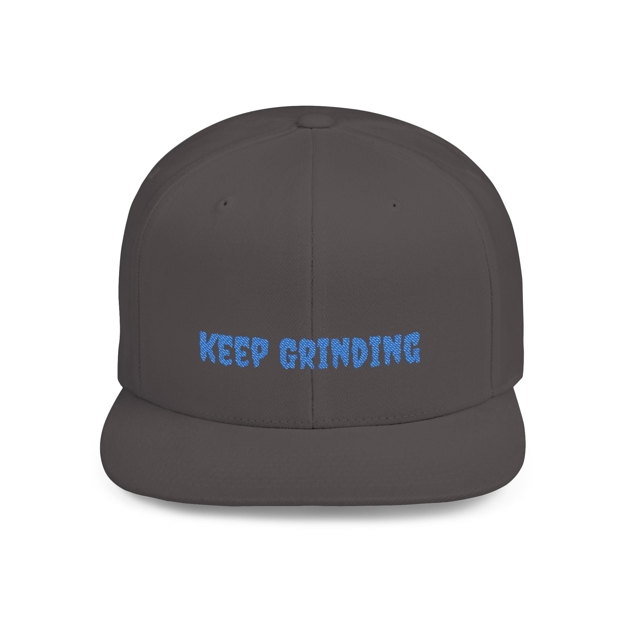 Flat Bill Snapback Cap — Blue Glitch Text Streetwear Hat