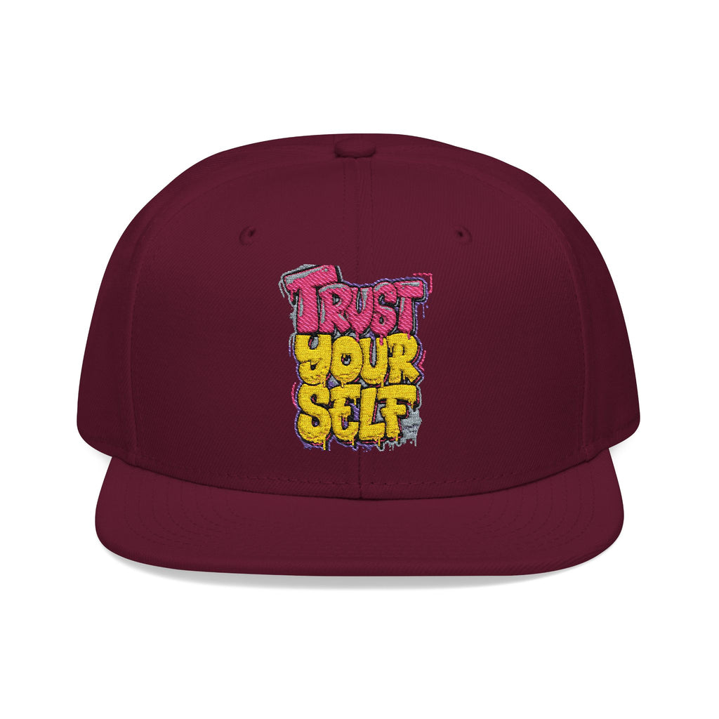 Flat Bill Cap — Embroidered "Trust Your Gut" Street Style Snapback