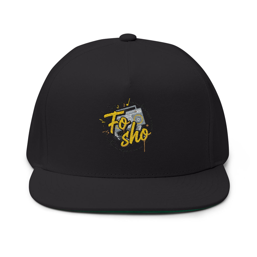 Flat Bill Cap — Embroidered "Fo Sho" Globe Logo Snapback