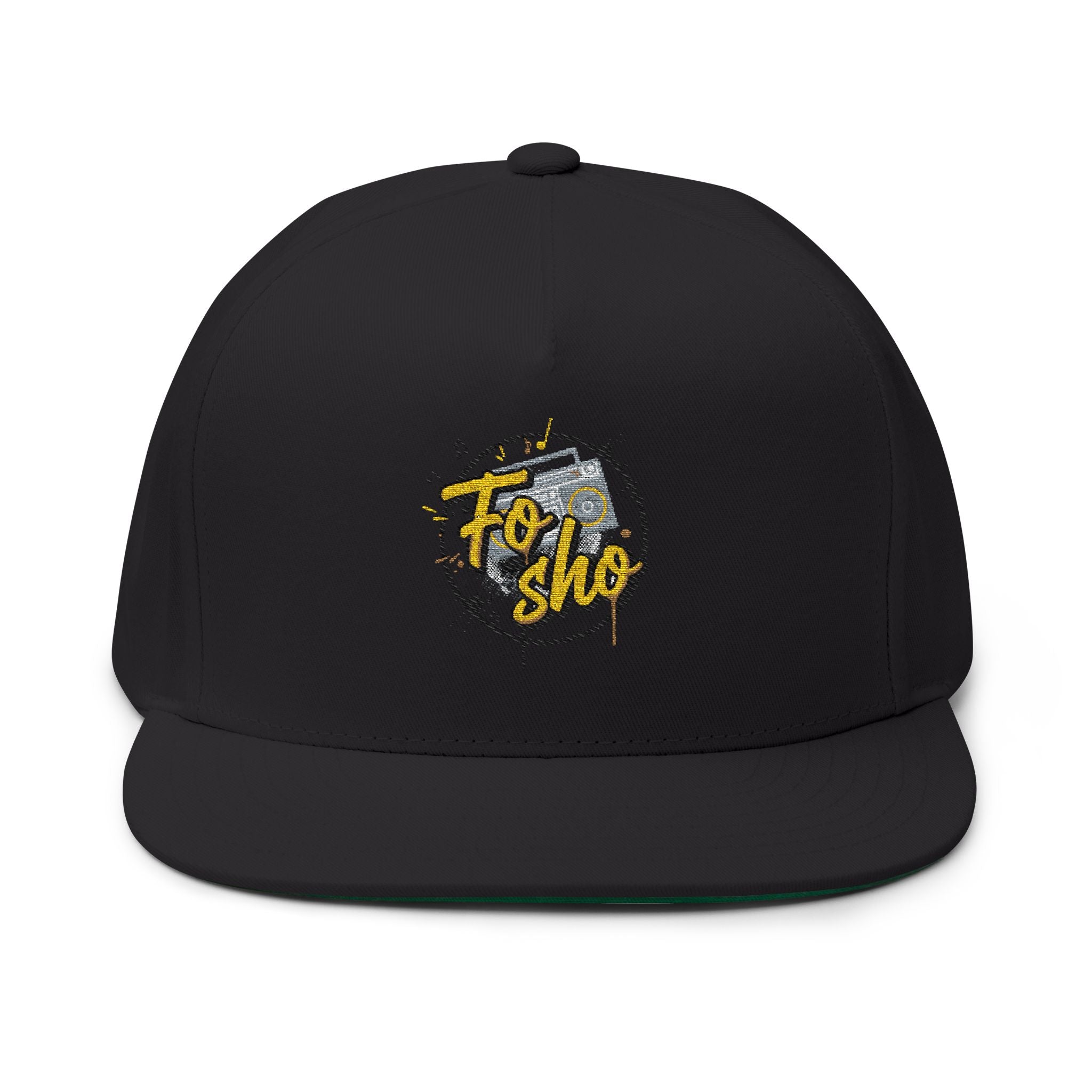 Flat Bill Cap — Embroidered "Fo Sho" Globe Logo Snapback