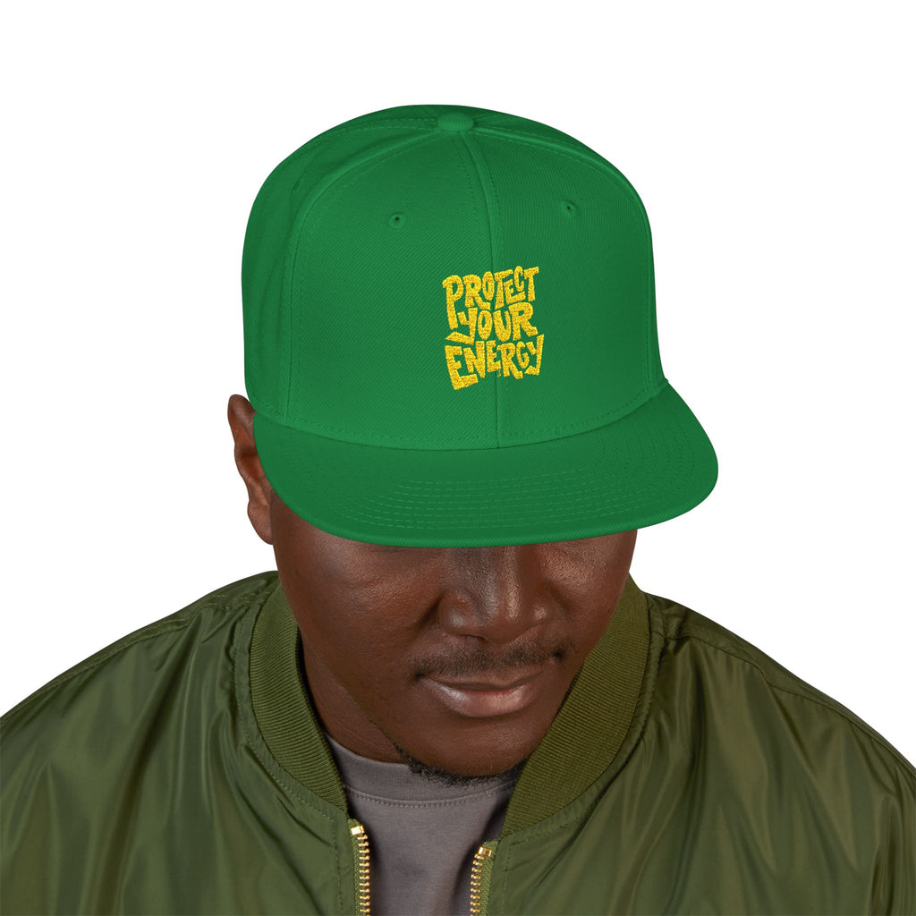 Snapback Hat — Yellow Box Script Embroidery