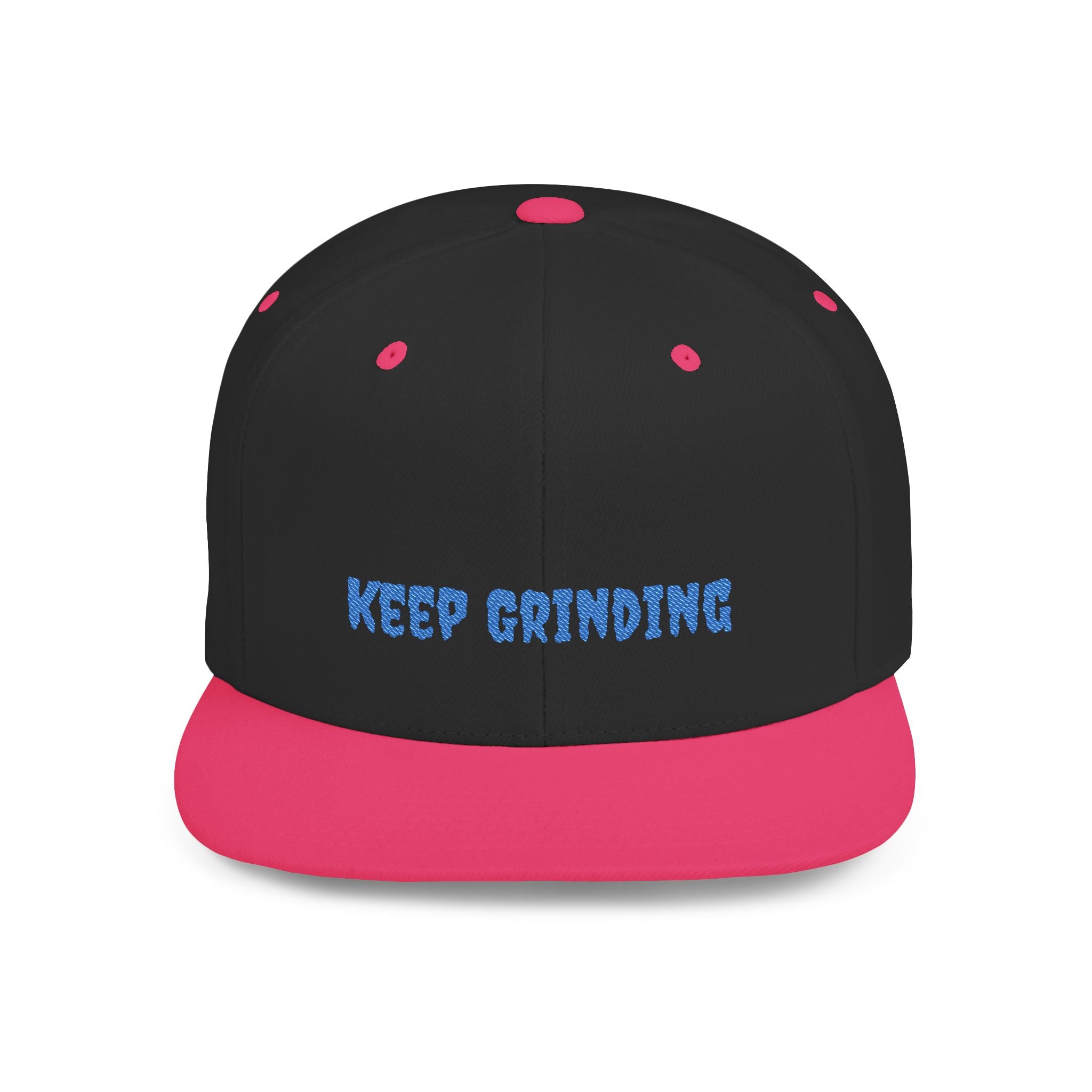 Flat Bill Snapback Cap — Blue Glitch Text Streetwear Hat