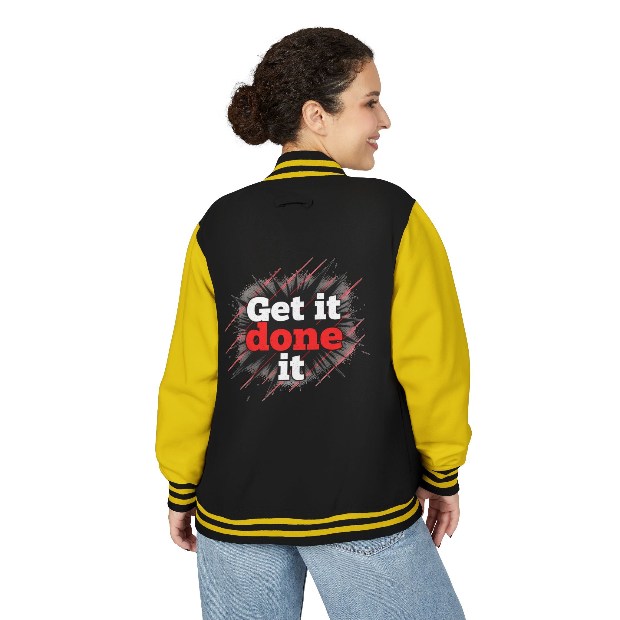 Get It Done Letterman Jacket — Motivational Varsity Bomber
