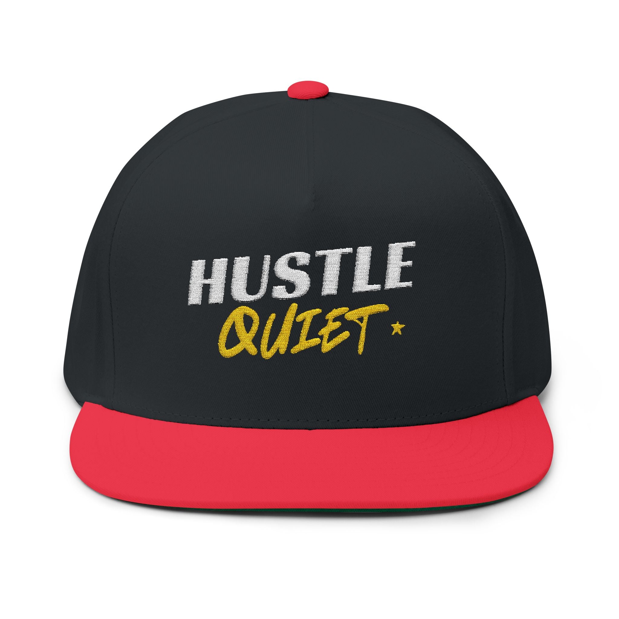 Flat Bill Cap — Embroidered "Hustle Quiet" Snapback Hat