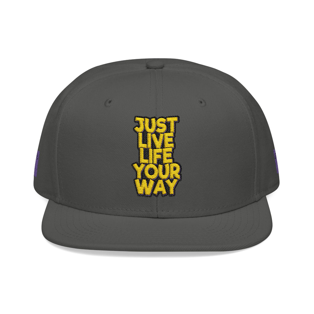 Embroidered Snapback Hat — Bold Yellow 'N' Floral Patch, Purple Side Accent
