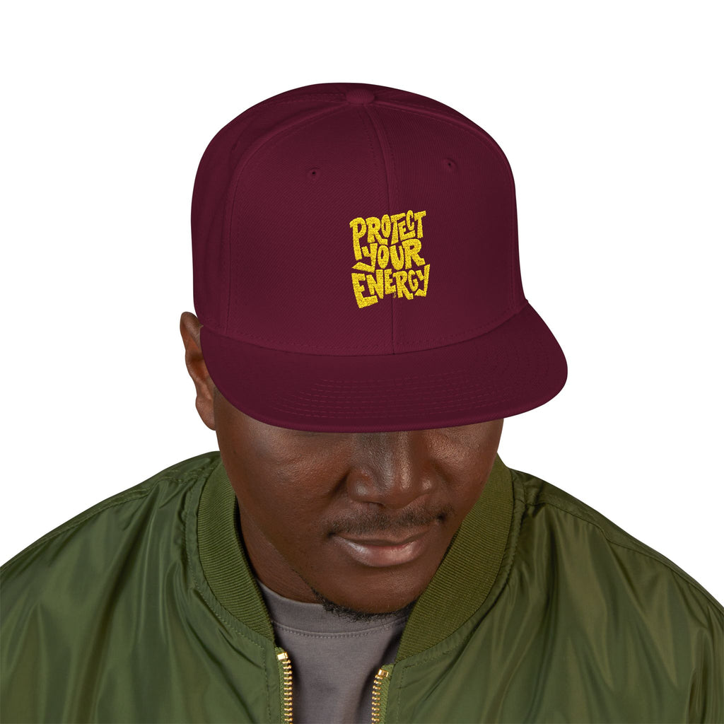 Snapback Hat — Yellow Box Script Embroidery