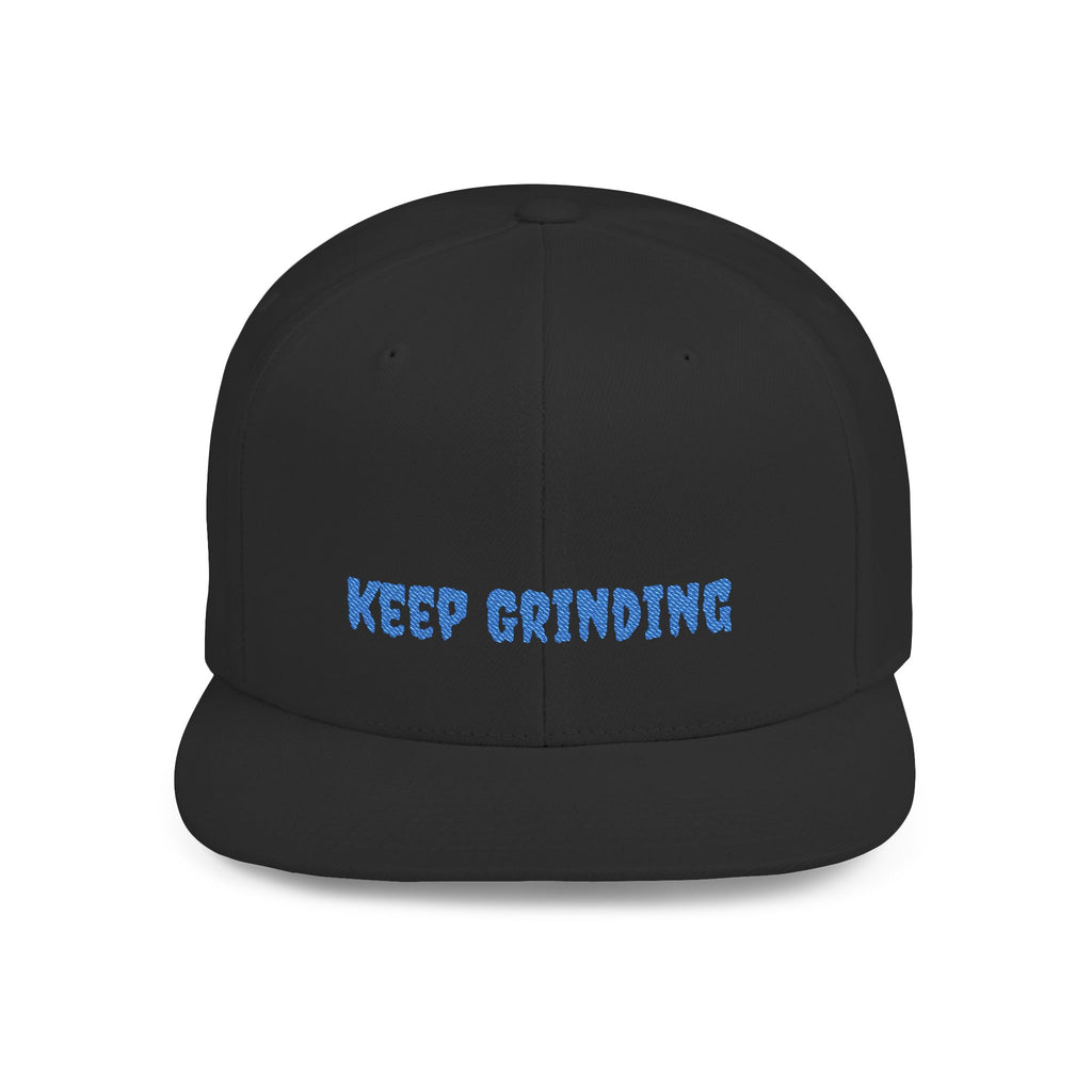 Flat Bill Snapback Cap — Blue Glitch Text Streetwear Hat