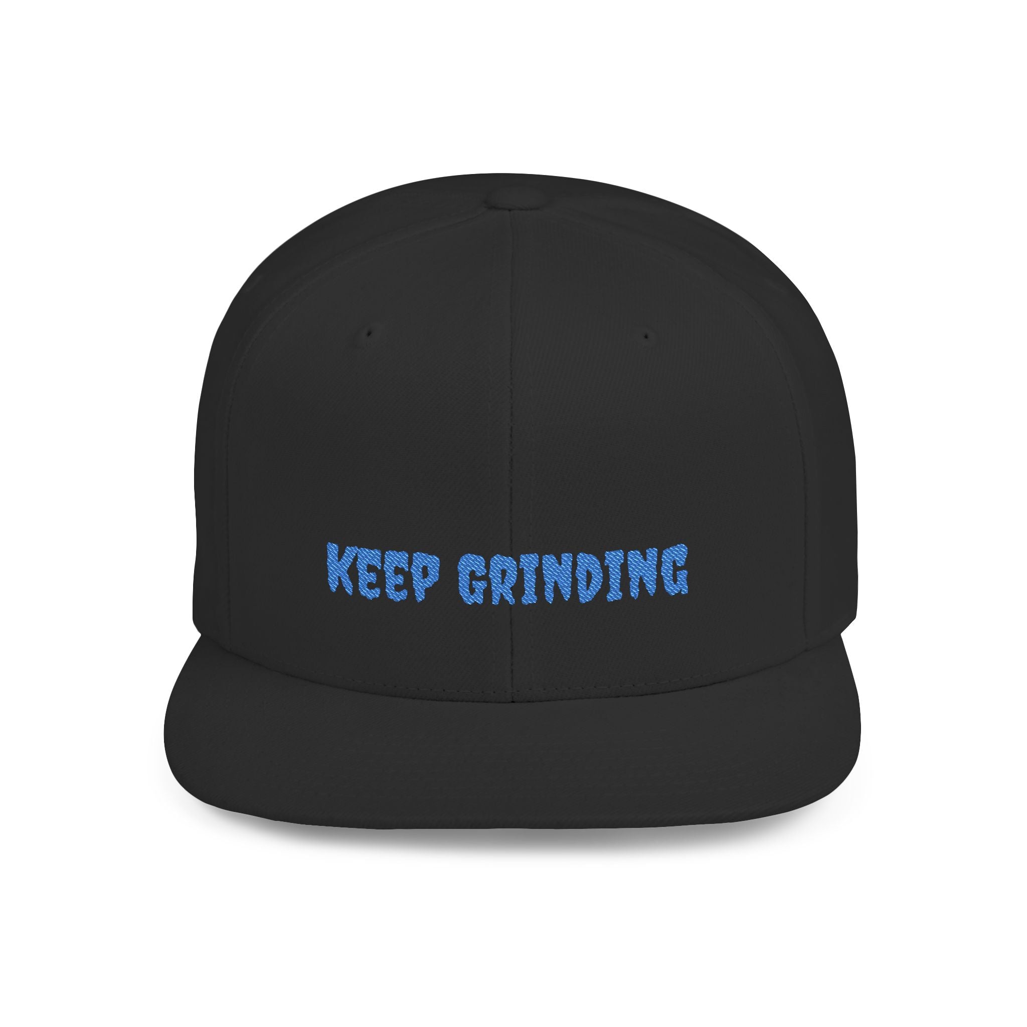 Flat Bill Snapback Cap — Blue Glitch Text Streetwear Hat