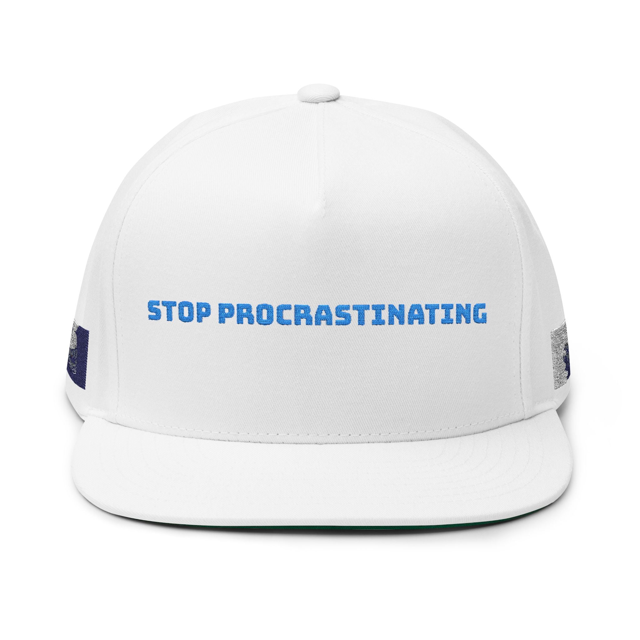 Flat Bill Cap - "Stop Procrastinating" | Trendy Unisex Hat, Casual Wear, Gift for Students, Motivational Apparel, Street Style