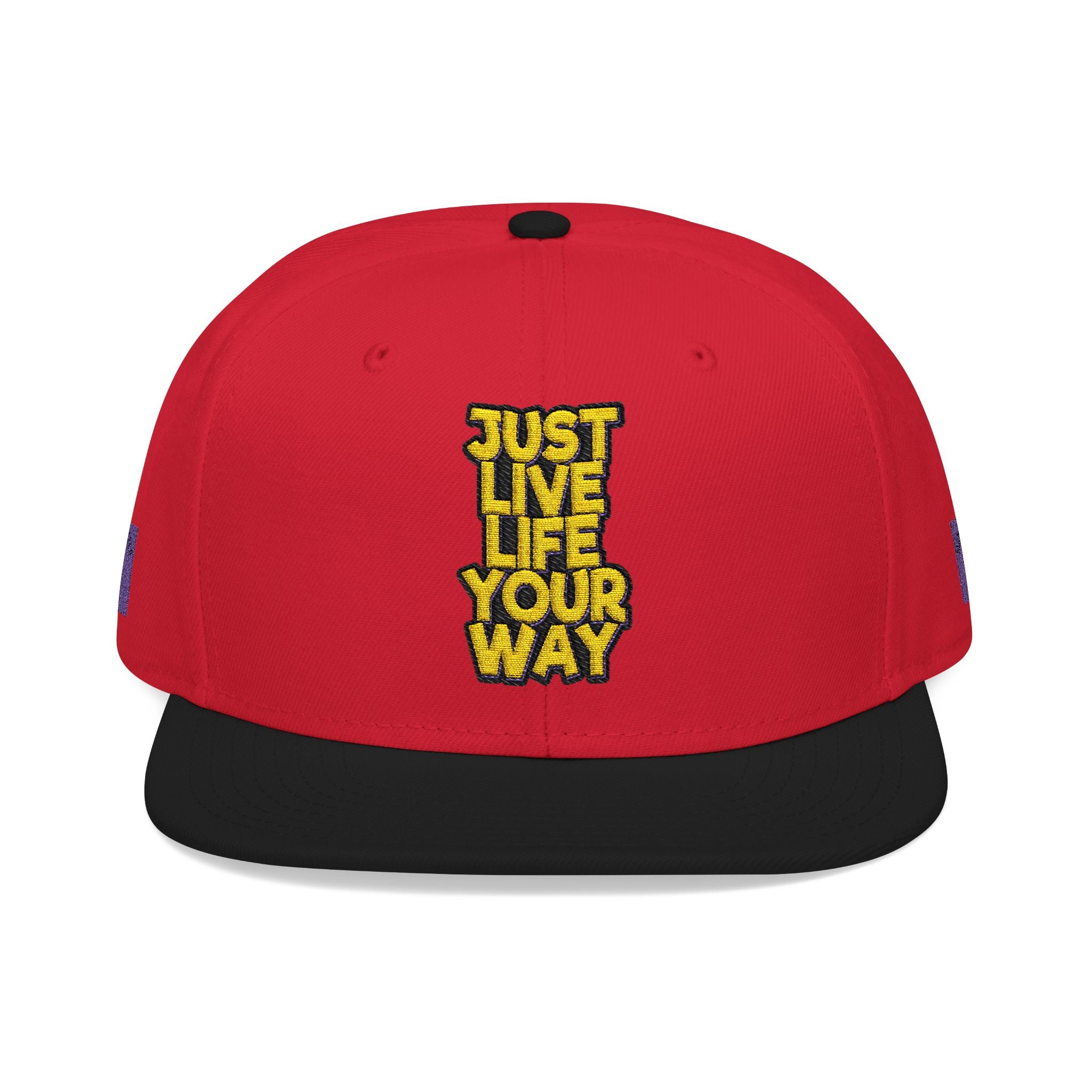 Embroidered Snapback Hat — Bold Yellow 'N' Floral Patch, Purple Side Accent