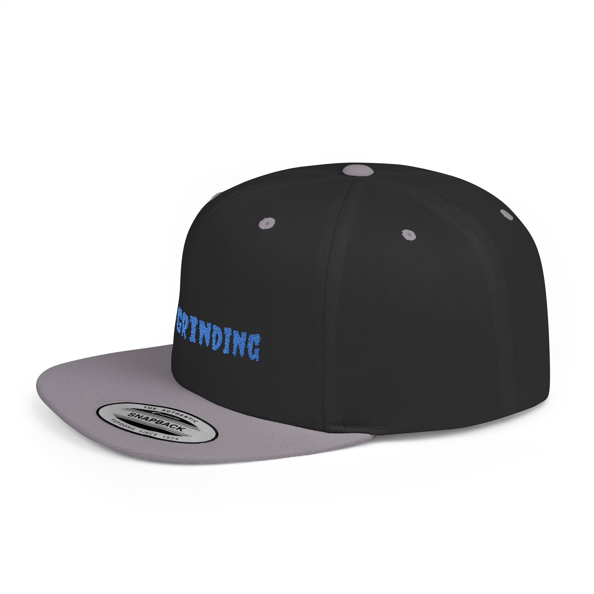 Flat Bill Snapback Cap — Blue Glitch Text Streetwear Hat