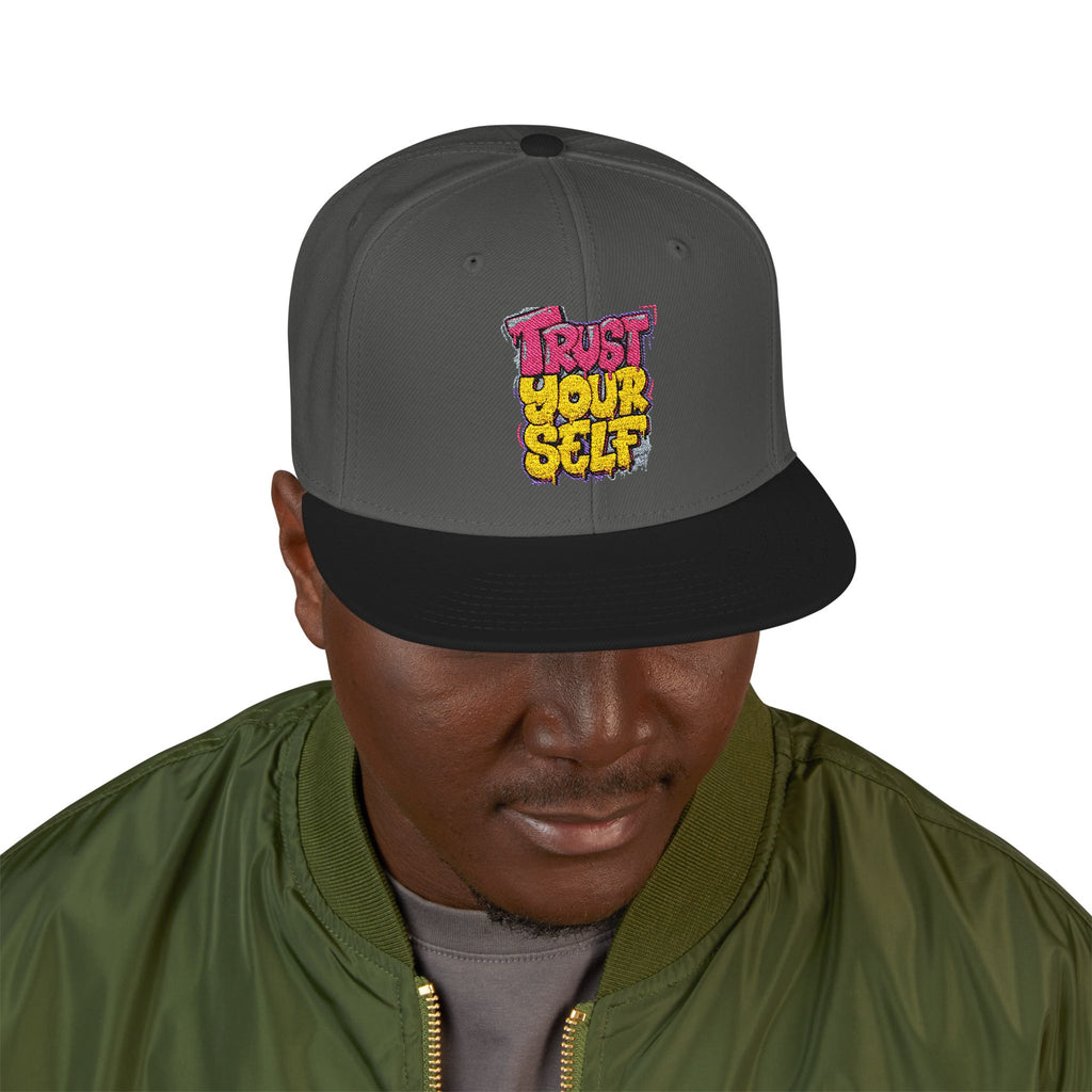 Flat Bill Cap — Embroidered "Trust Your Gut" Street Style Snapback