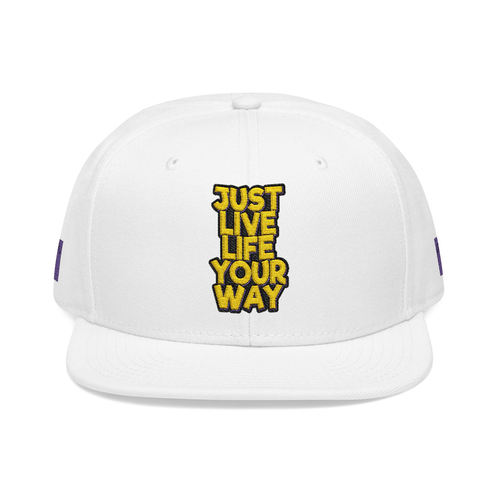 Embroidered Snapback Hat — Bold Yellow 'N' Floral Patch, Purple Side Accent