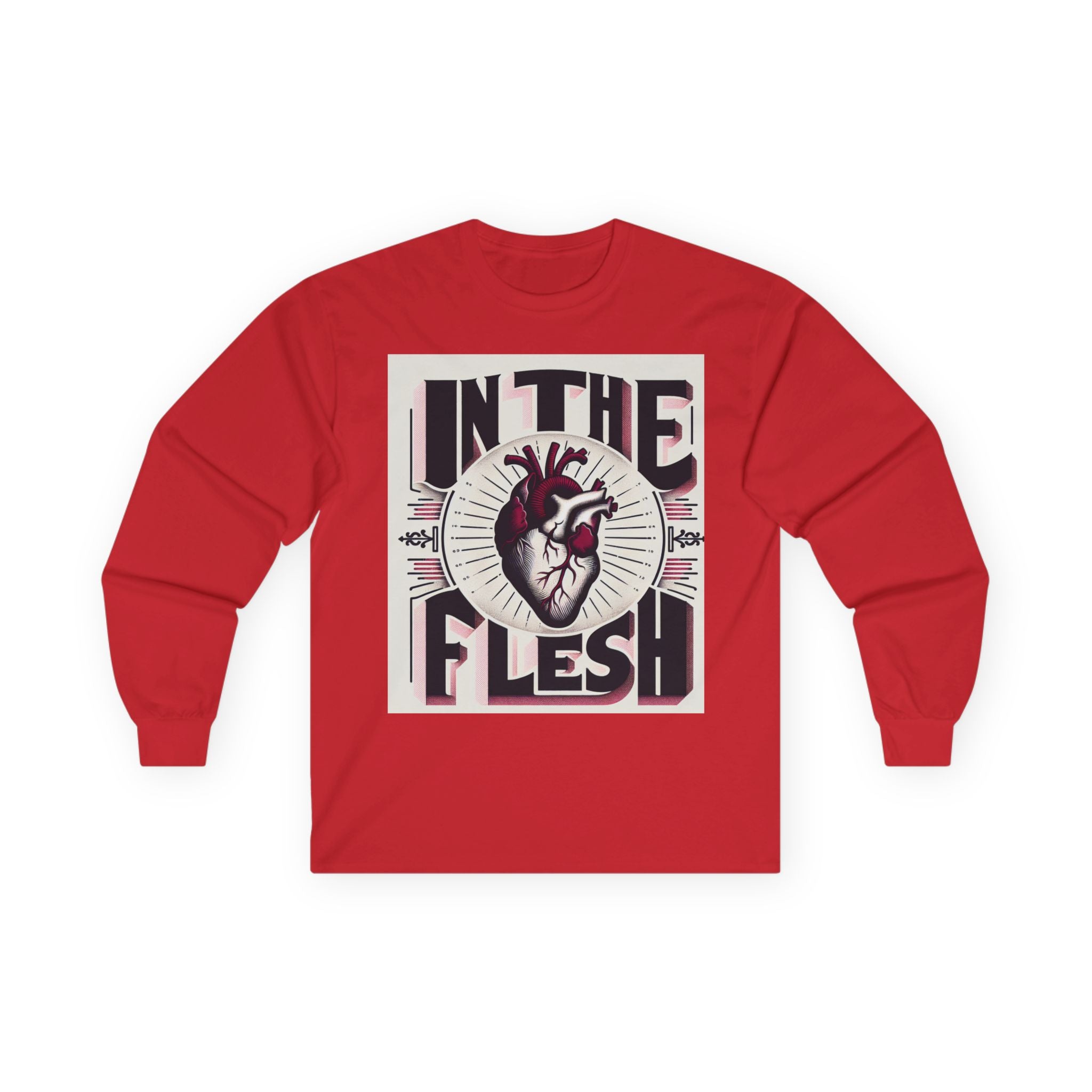 Unisex Graphic Long Sleeve Tee - 'In the Flesh' Shirt, Casual Wear, Trendy Gift, Heart Design, Music Vibe Apparel