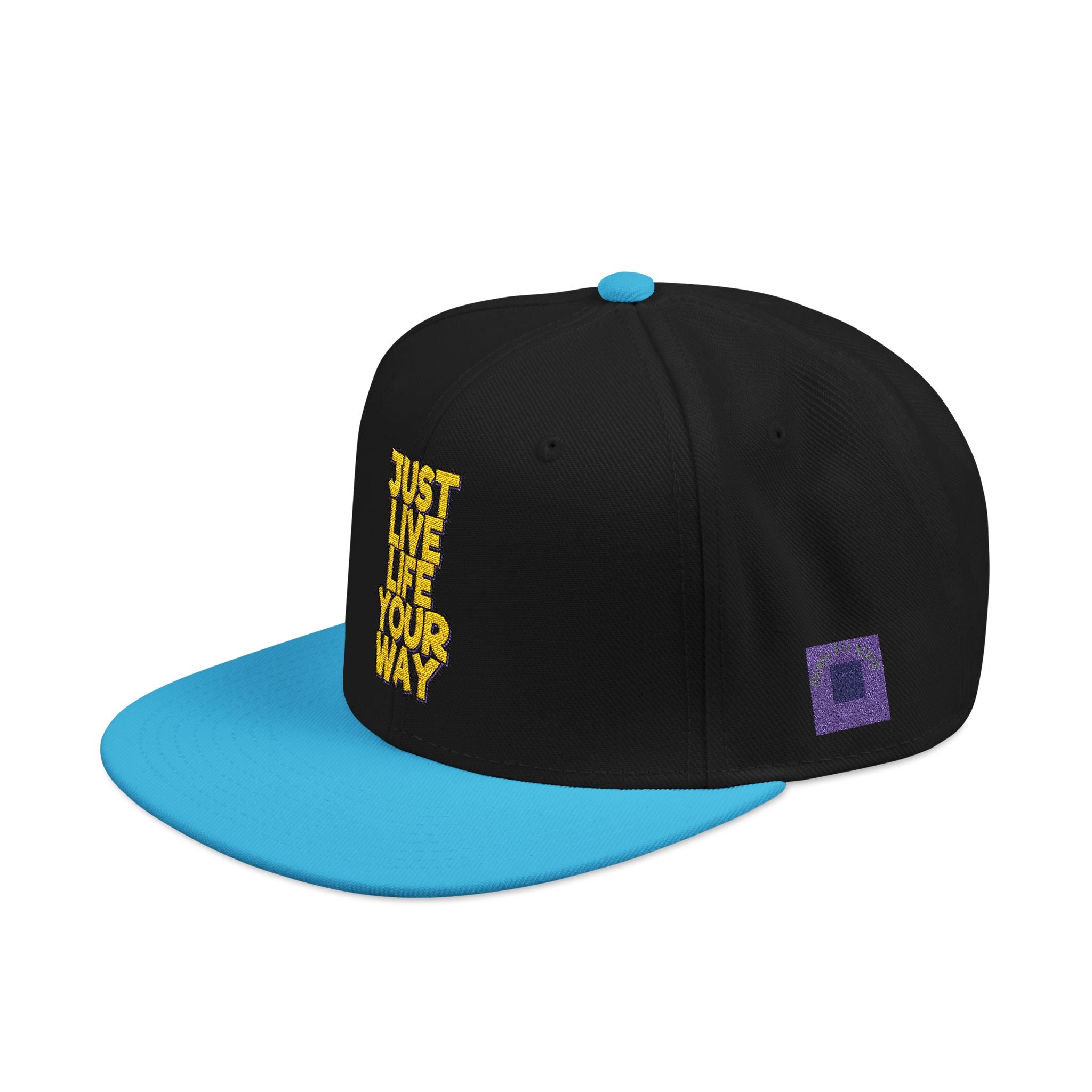 Embroidered Snapback Hat — Bold Yellow 'N' Floral Patch, Purple Side Accent