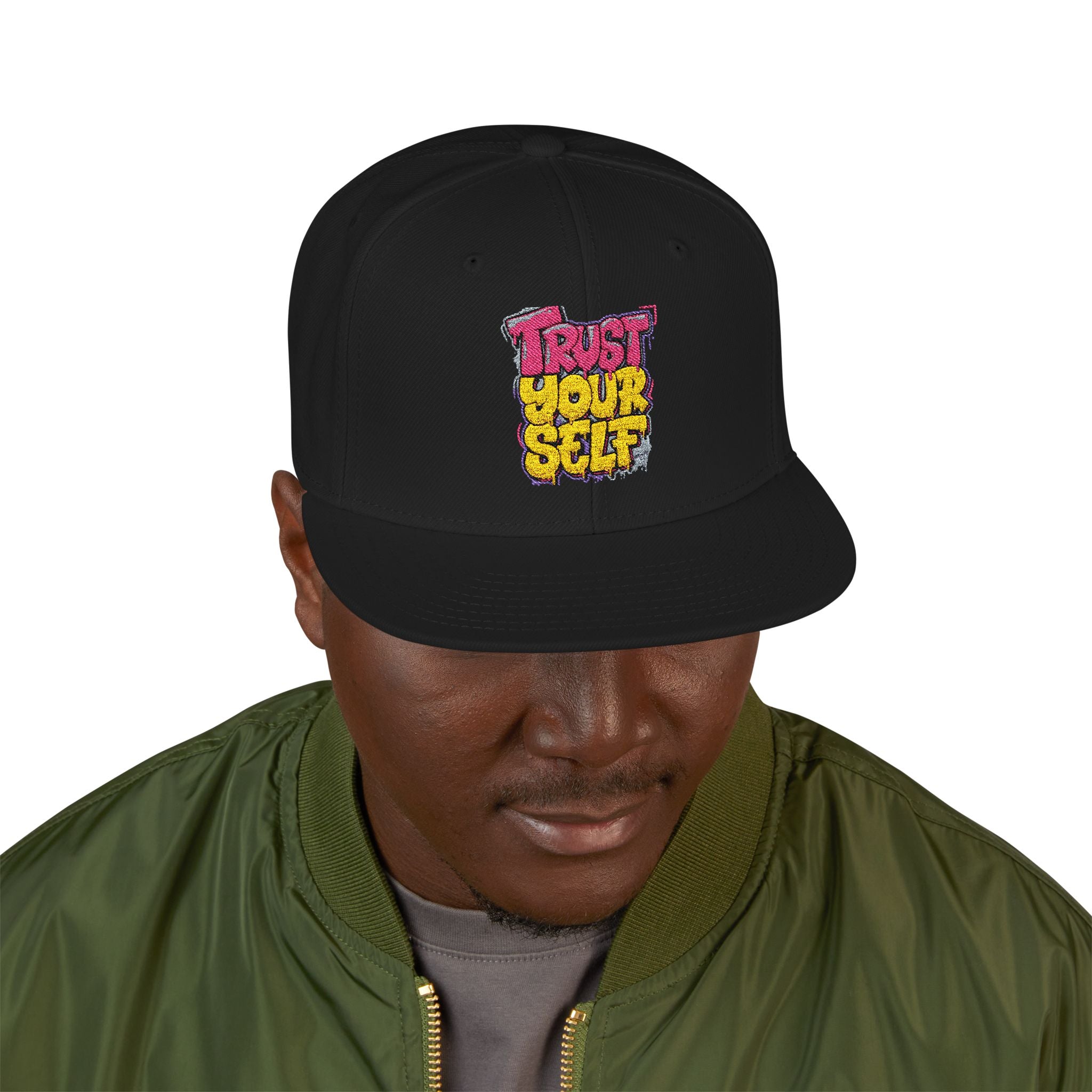 Flat Bill Cap — Embroidered "Trust Your Gut" Street Style Snapback