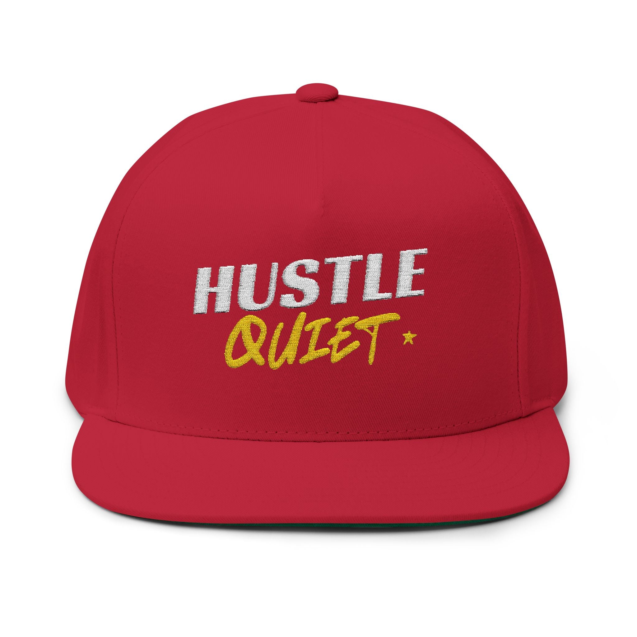 Flat Bill Cap — Embroidered "Hustle Quiet" Snapback Hat