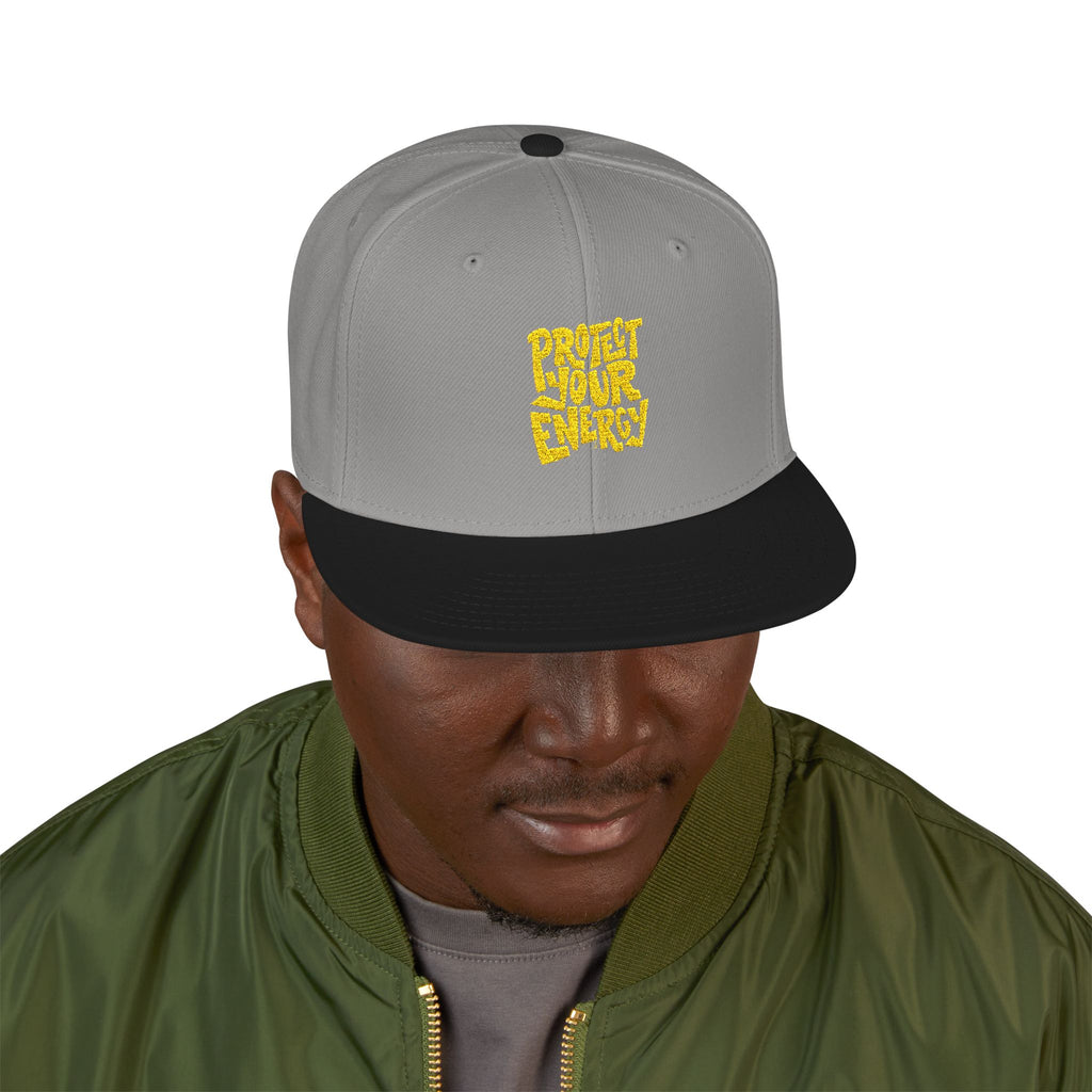 Snapback Hat — Yellow Box Script Embroidery