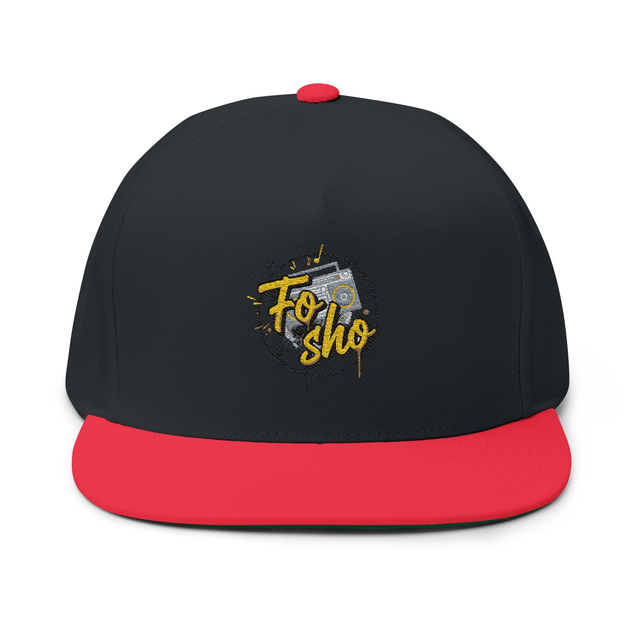 Flat Bill Cap — Embroidered "Fo Sho" Globe Logo Snapback
