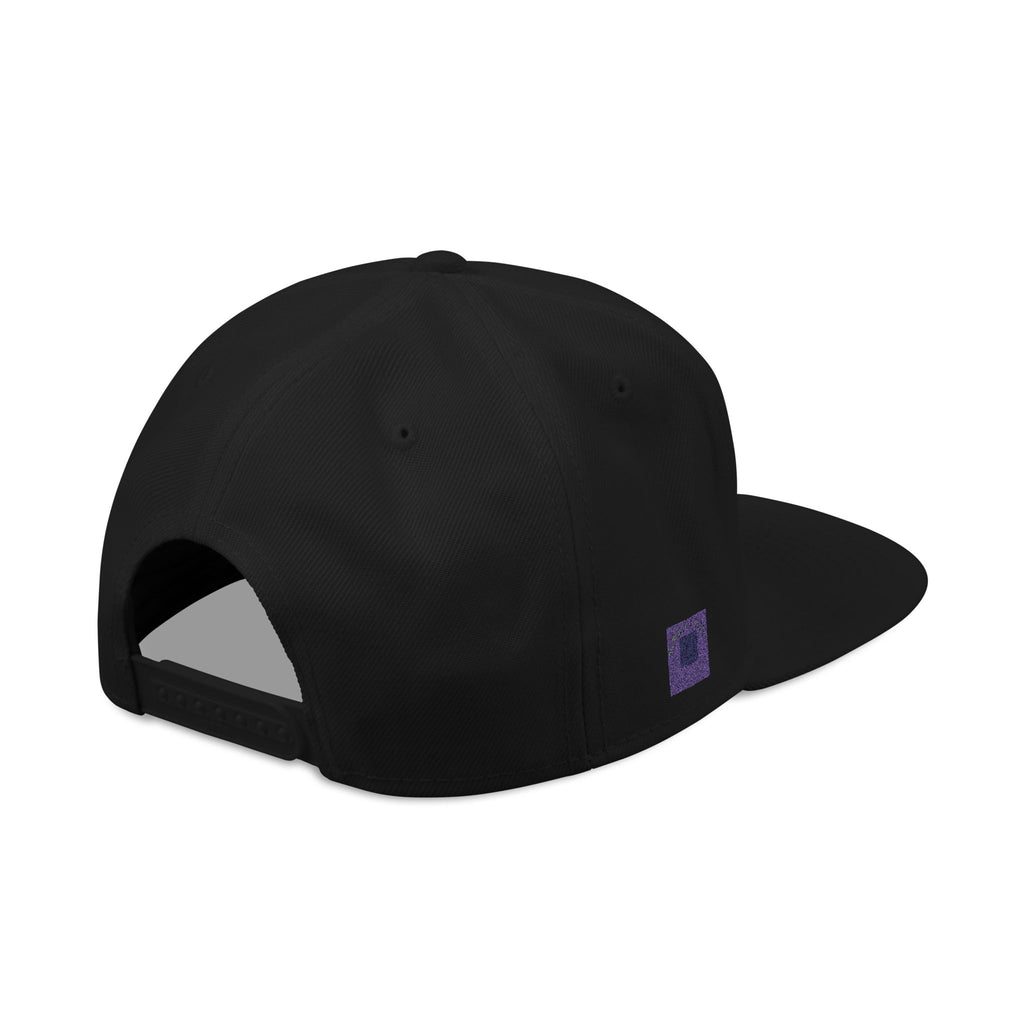 Embroidered Snapback Hat — Bold Yellow 'N' Floral Patch, Purple Side Accent