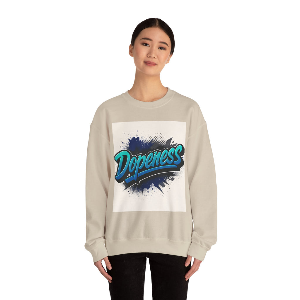 Dopeness Graphic Crewneck Sweatshirt — Retro Blue Streetwear Pullover